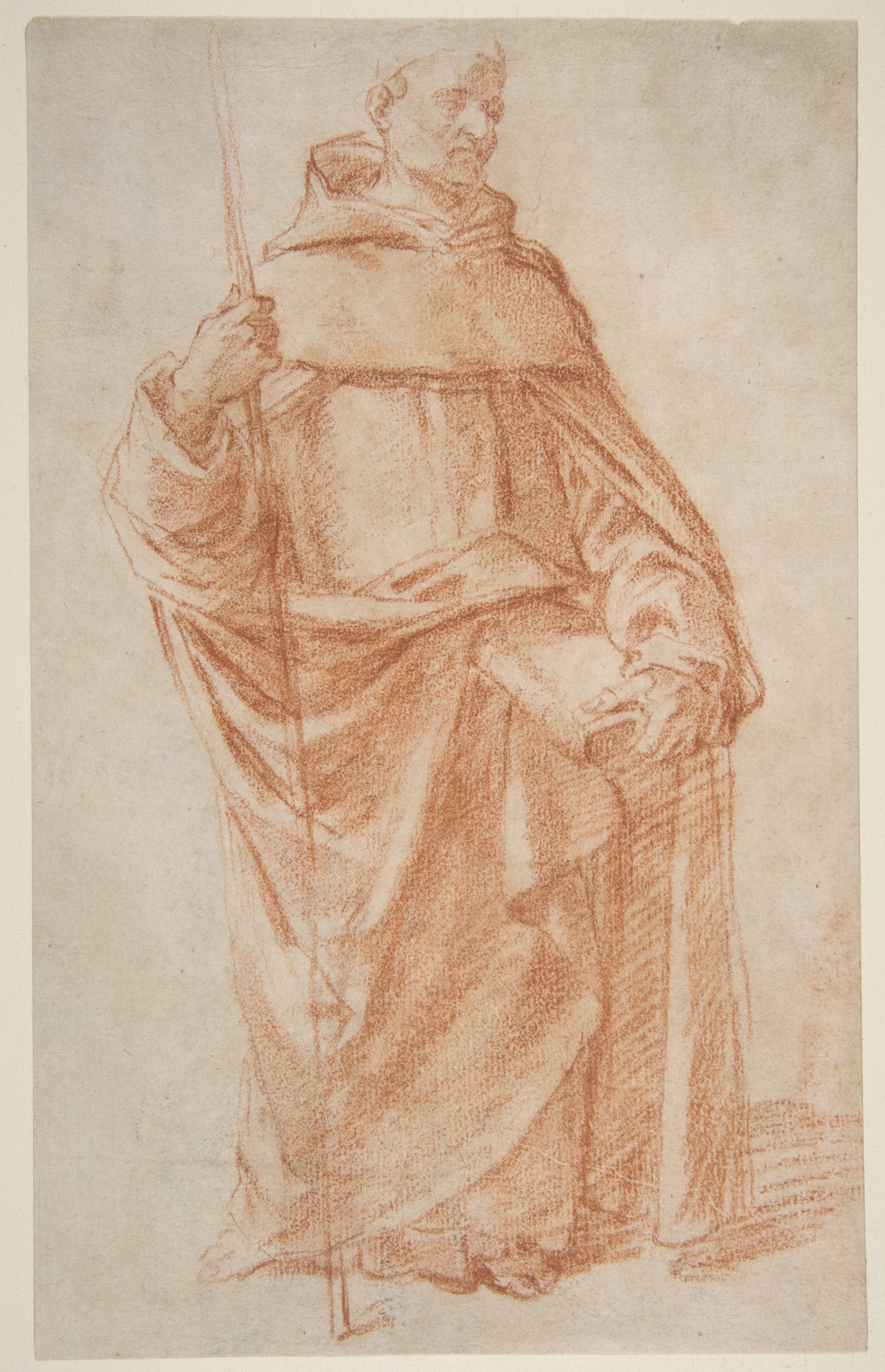 Standing Dominican or Servite Holding a Book and Staff (recto); Study of two warriors (verso)