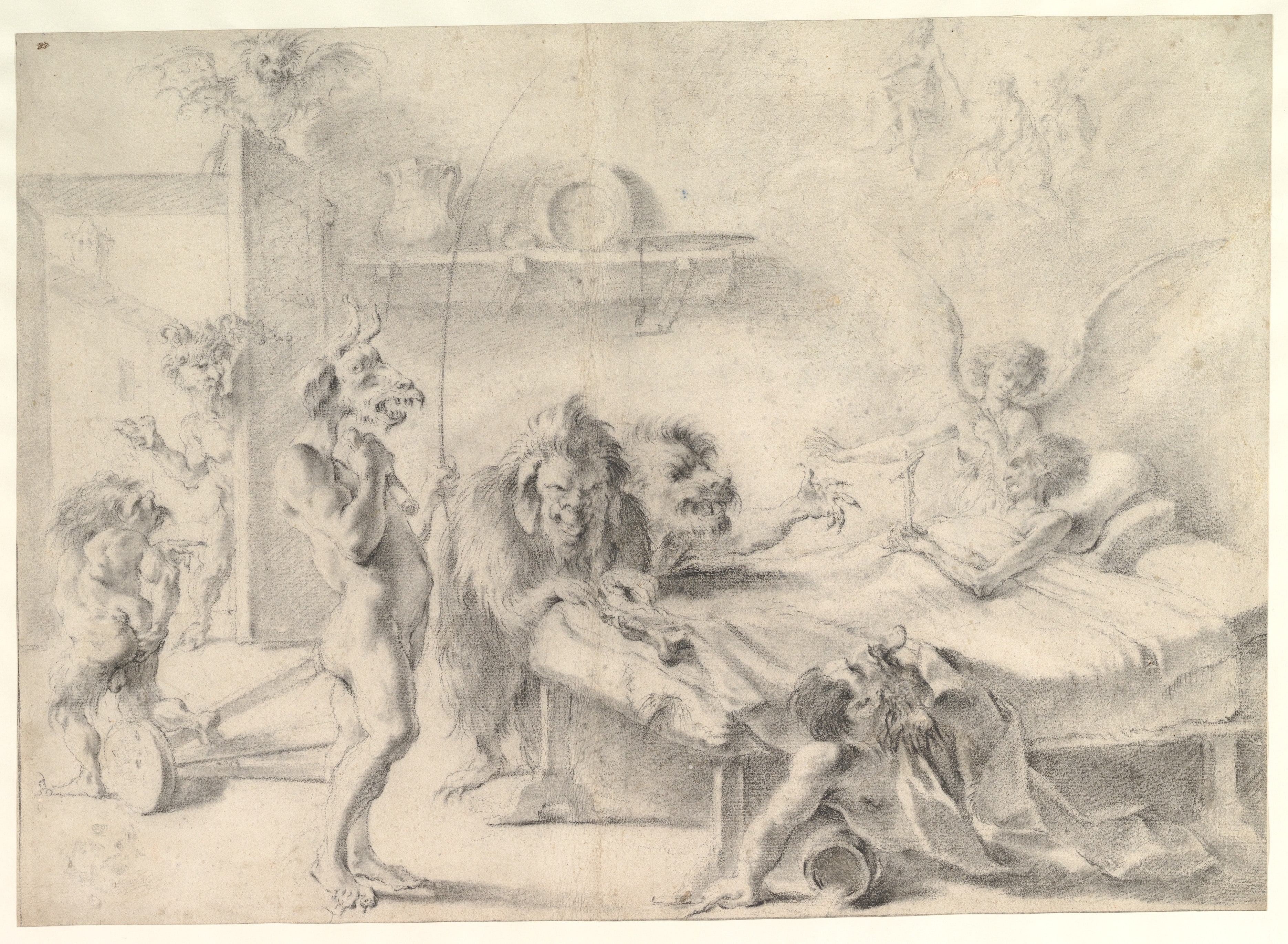 An Old Man on His Deathbed Tempted by Demons (recto); Back View of a Male Nude (verso)
