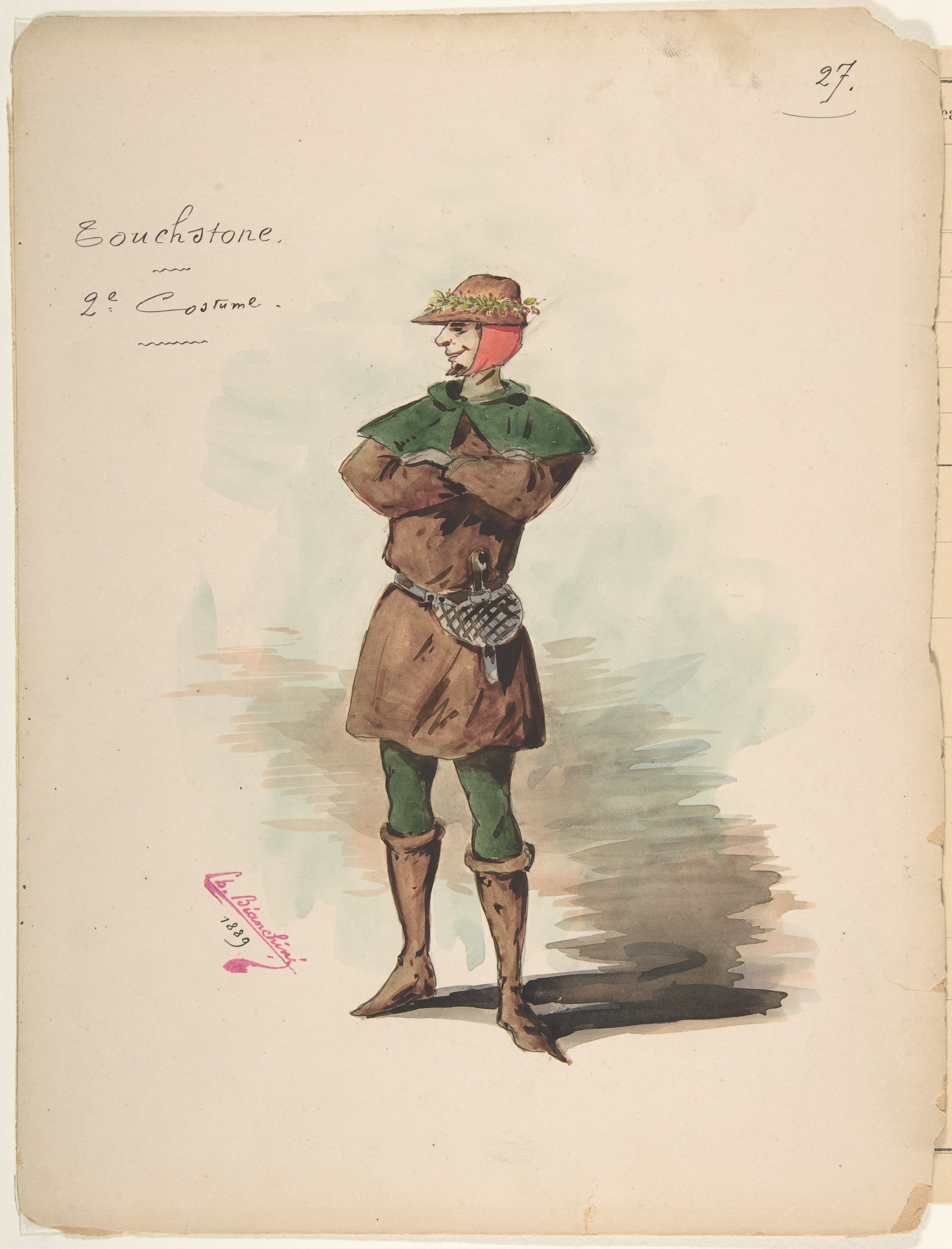 Costume Design for "Touchstone" [a]; Descriptive Sheet of Costume and Accessories [b]