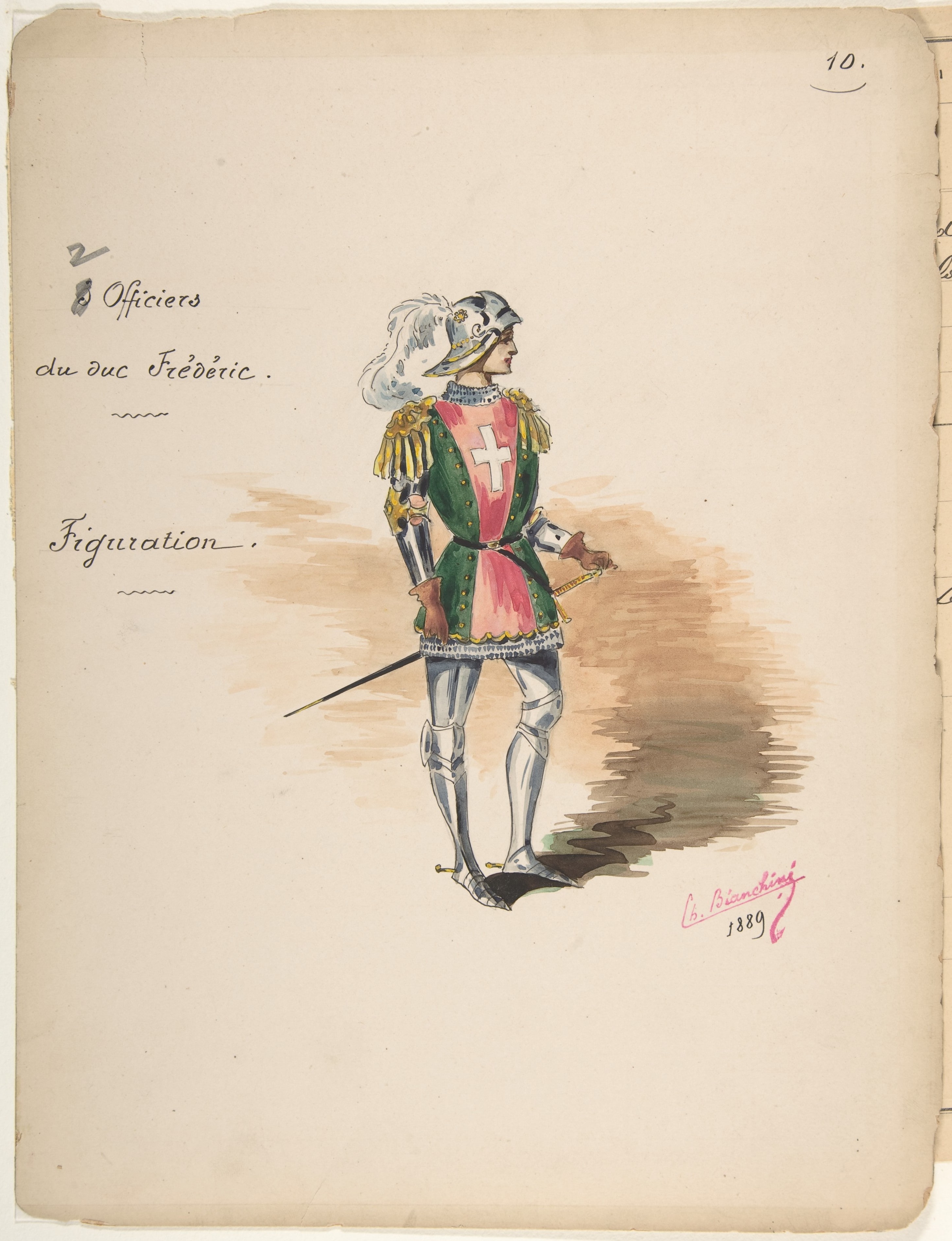 Costume Design for "Officiers du duc Frédéric" [a]; Descriptive Sheet of Costume Accessories [b]