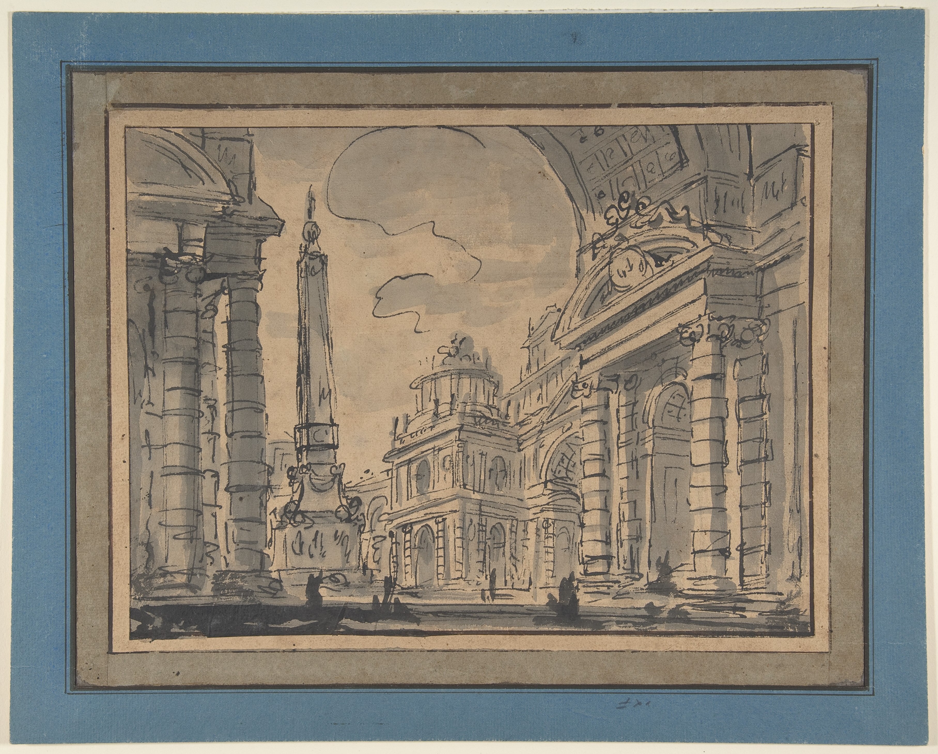 An Architectural Capriccio; a View Through a Great Arch with an Obelisk in a Piazza in the Middle Distance