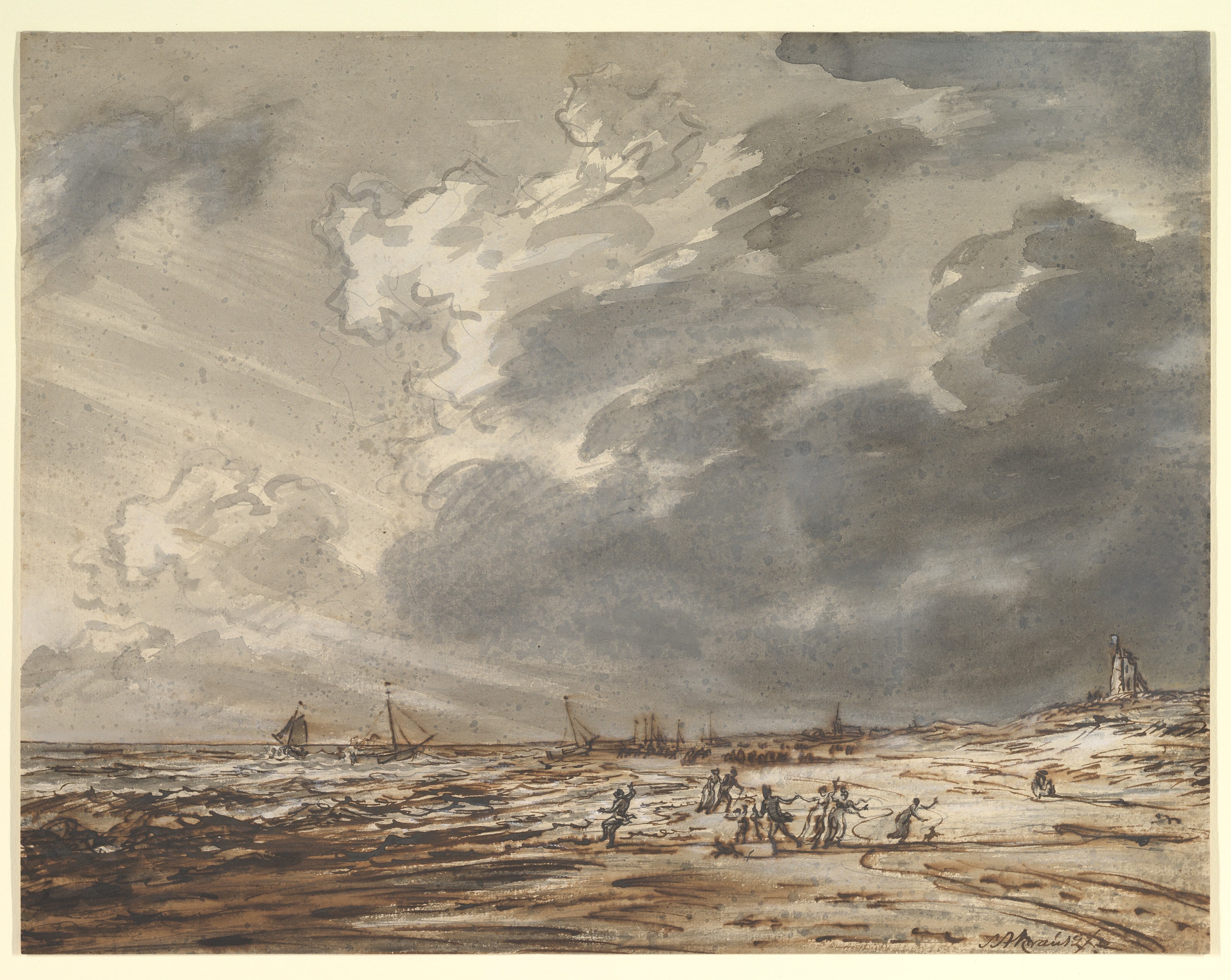 The Beach at Scheveningen (?), with Strollers