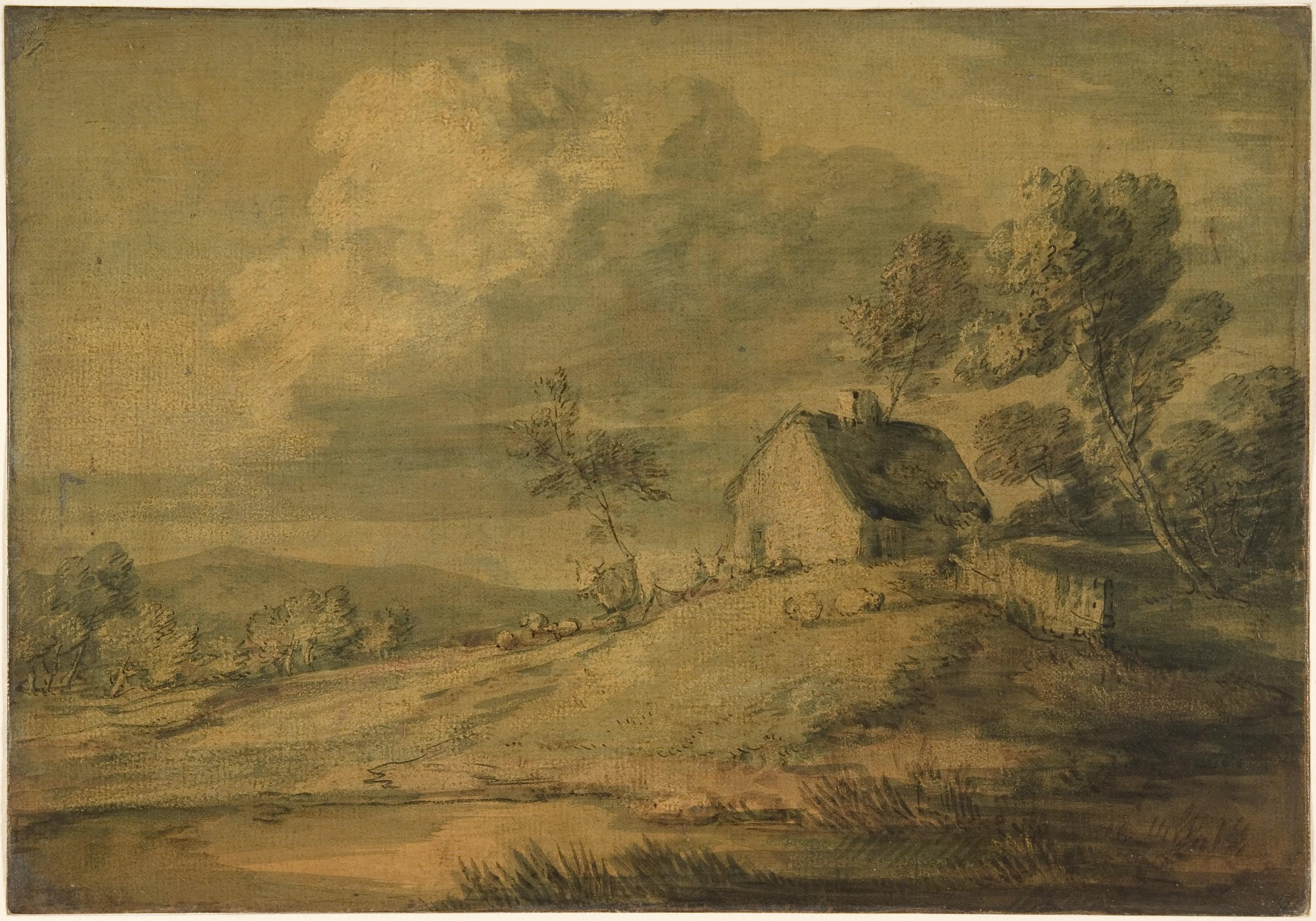 Wooded Landscape with Cottage, Cows and Sheep