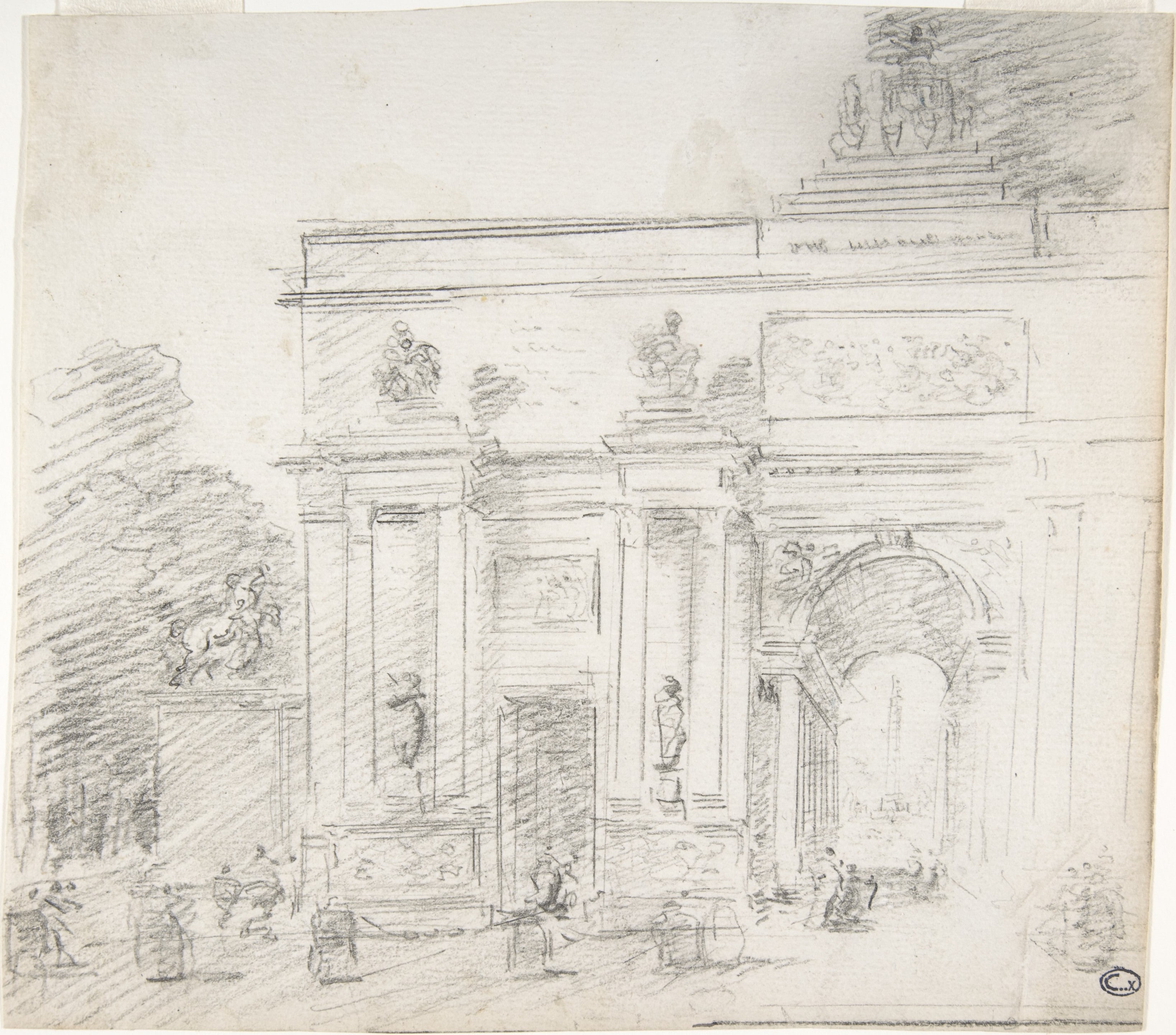 Study for a Triumphal Arch (recto); Alternate Study for a Triumphal Arch (verso)