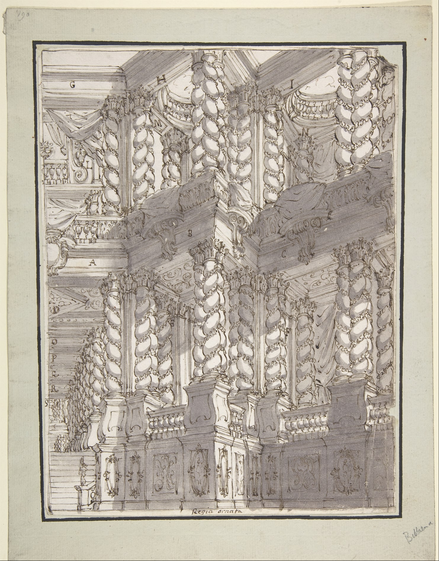 Design for Stage Set with Double Storey of Torqued Columns and Balustrades.