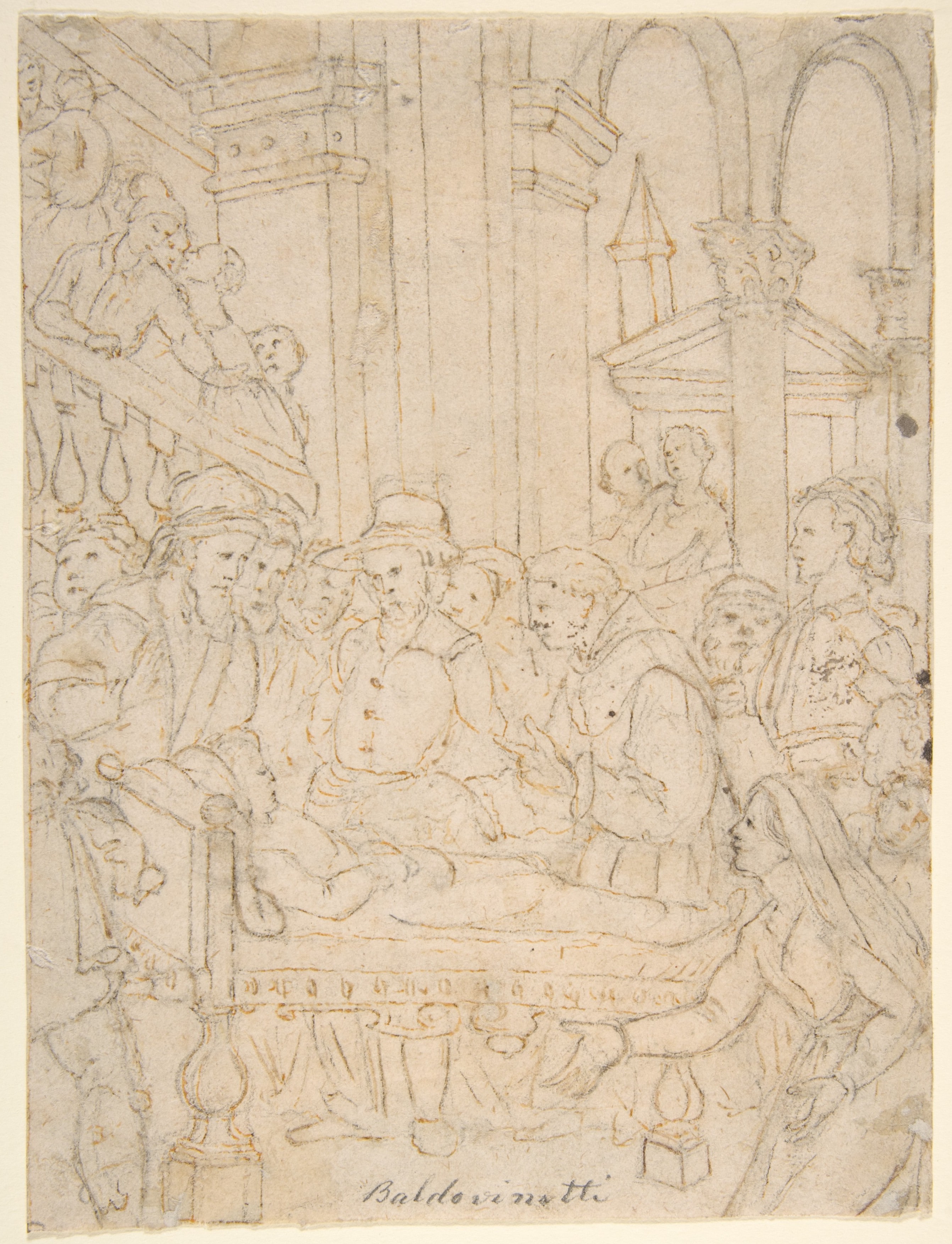 Saint Anthony of Padua Healing a Sick Man (recto); Partial Figural Studies Based on the Composition on the Recto (verso)