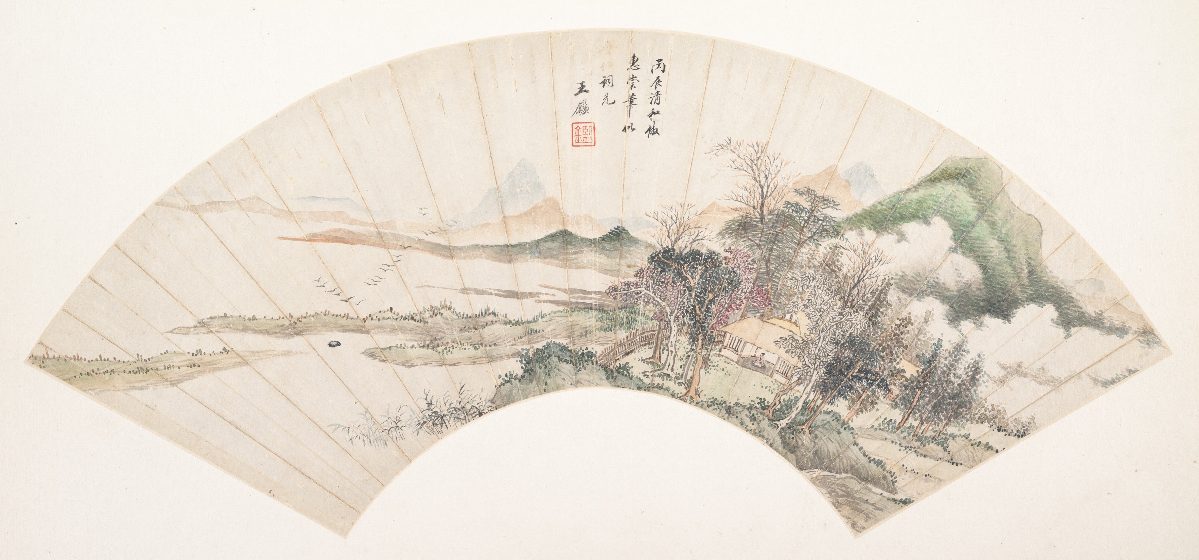 清   佚名   倣王鑑   倣惠崇山水圖   扇|Landscape in the Style of Huichong