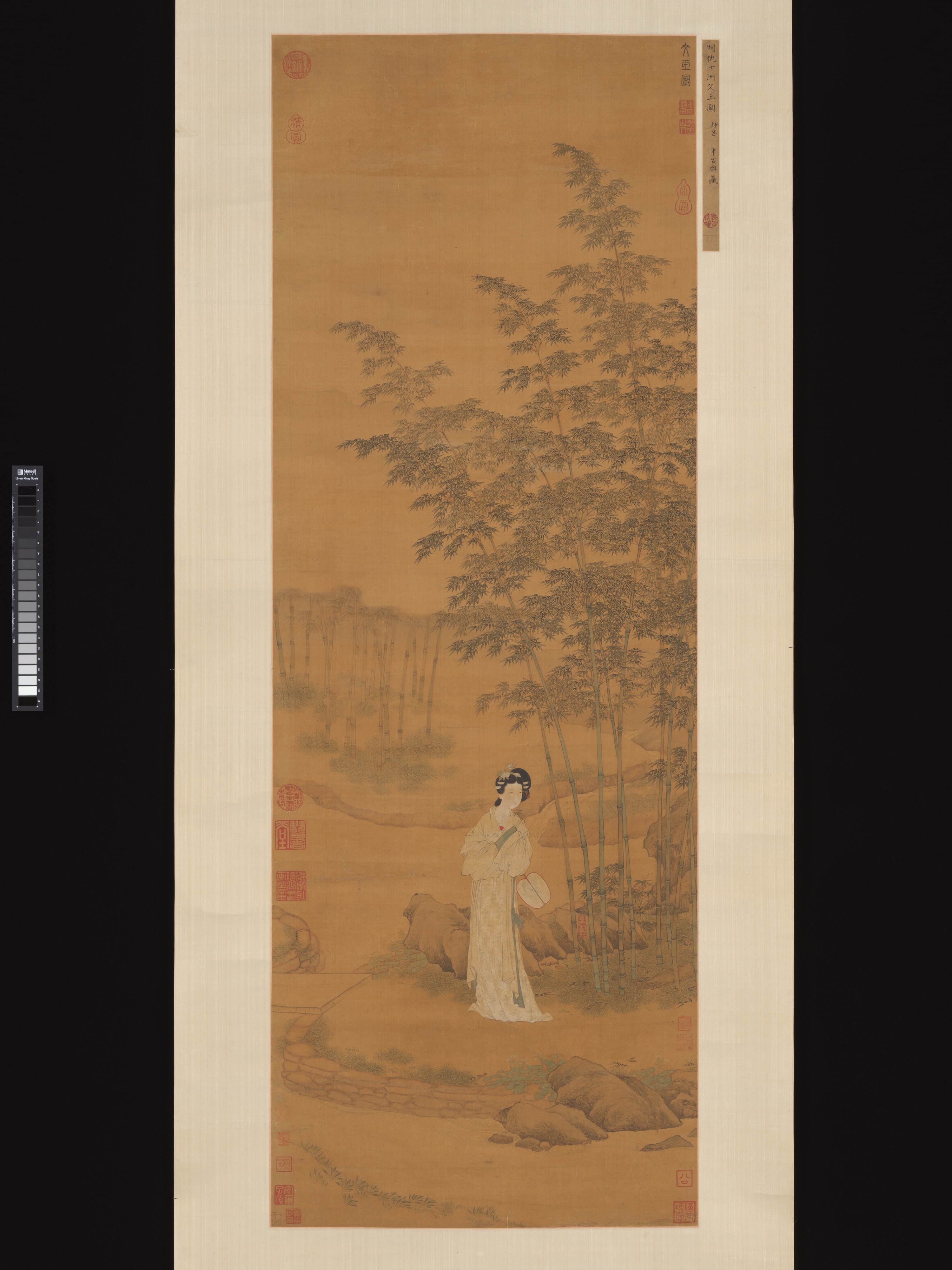明   傳仇英   文玉圖	軸圖  軸|Lady in a Bamboo Grove