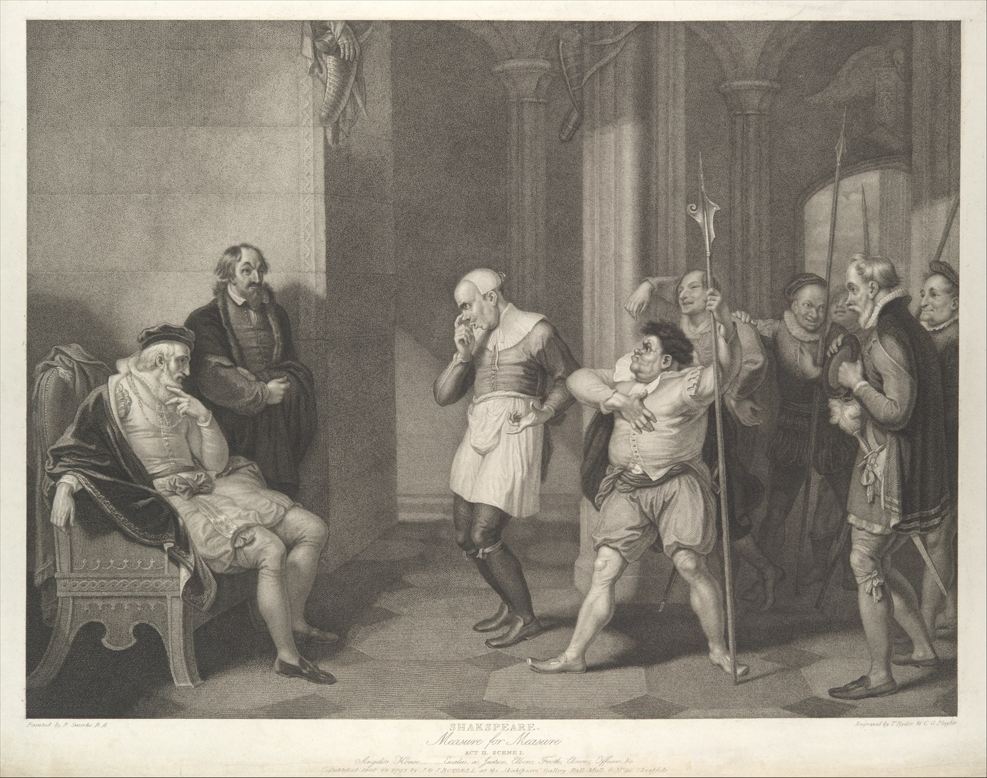 Angelo's House–Escalus, a Justice, Elbow, Froth, Clown, Officers, etc. (Shakespeare, Measure for Measure, Act 2, Scene 1)