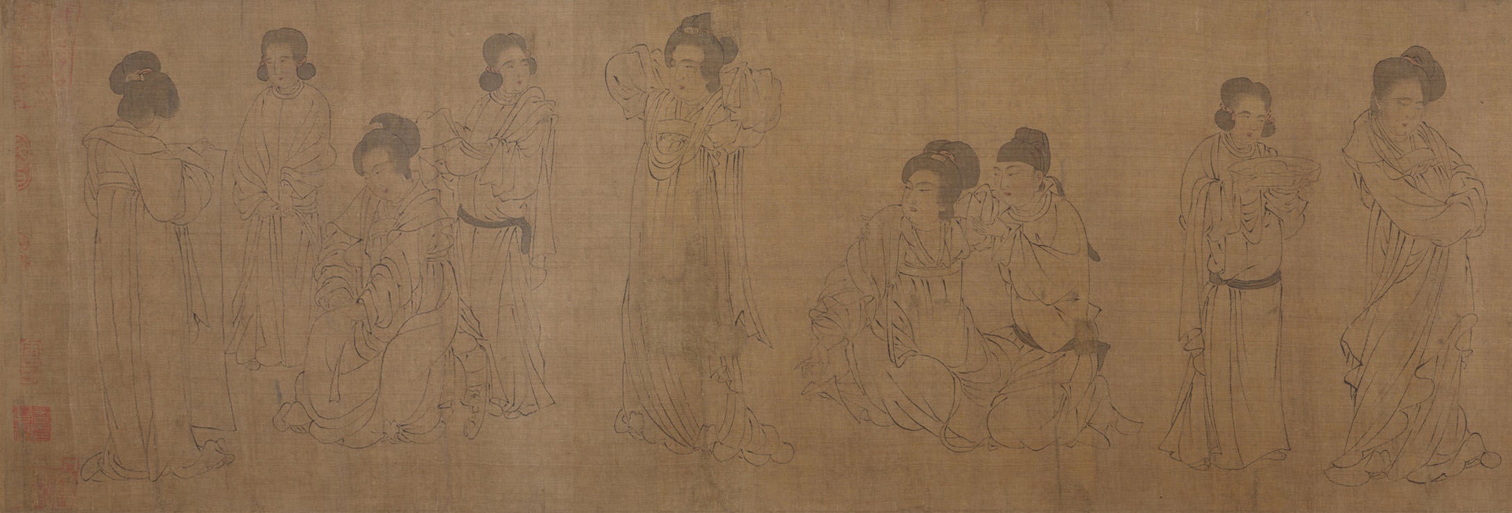 宋  佚名  倣周文矩  宮中圖  卷|In the Palace