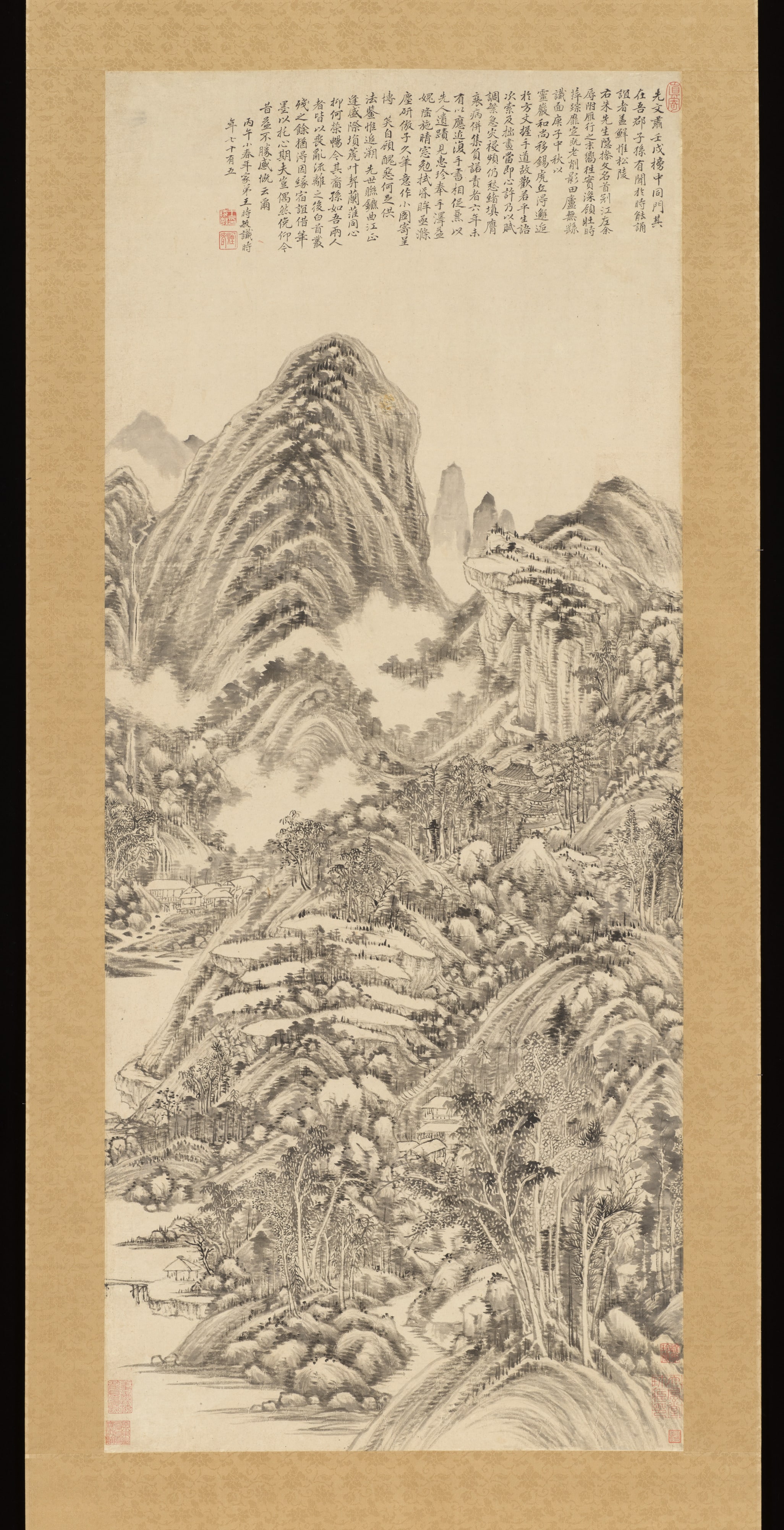 清　王時敏　仿黃公望山水圖　軸 絹本|Landscape in the style of Huang Gongwang