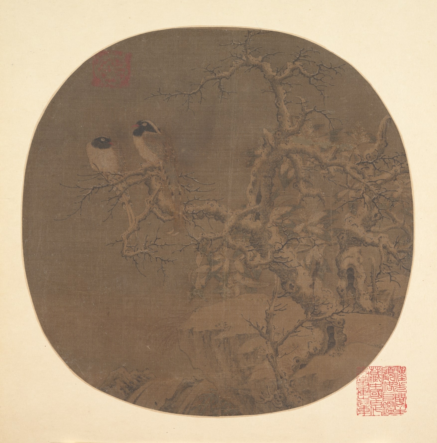 南宋    傳李迪    幽禽寒林圖    冊頁|Two Birds on a Wintry Tree