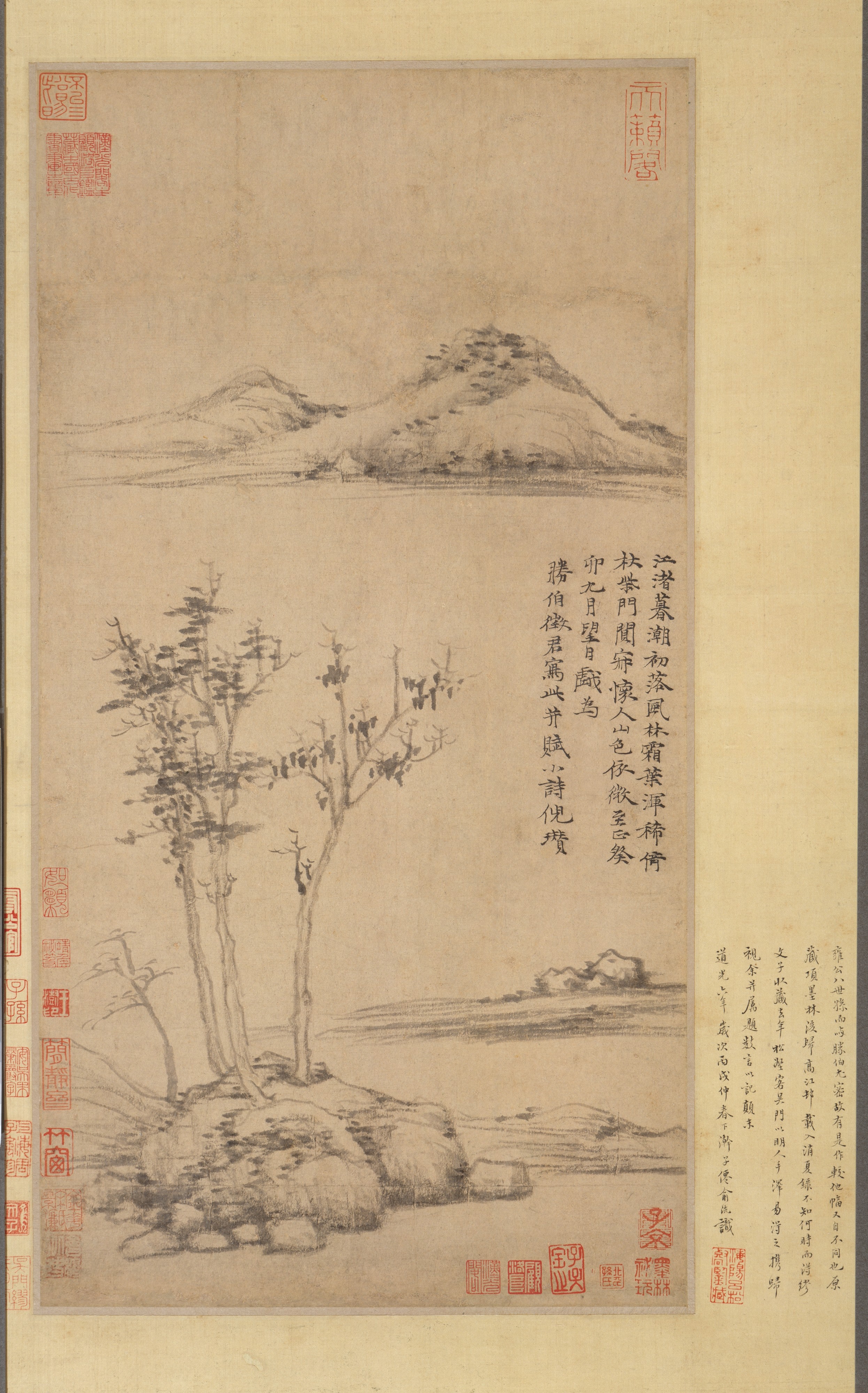 元  倪瓚  江渚風林圖  軸|Wind among the Trees on the Riverbank