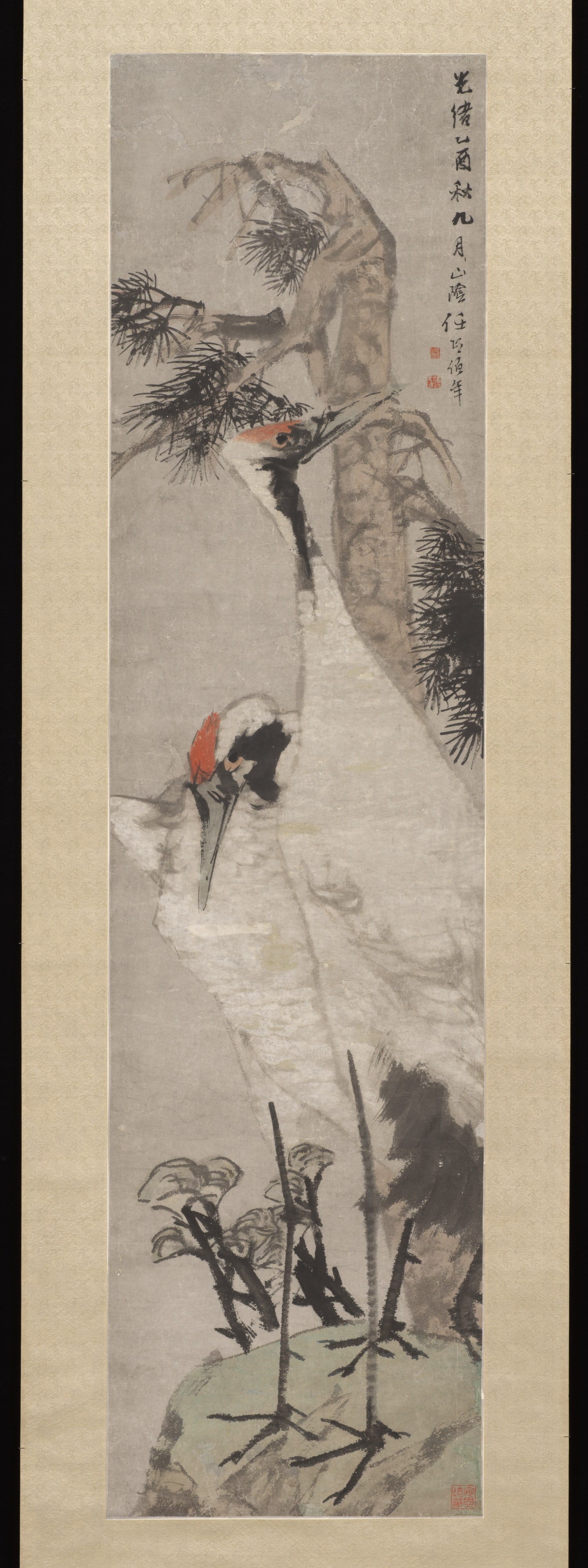 清  任頤  松鶴圖  軸|Cranes, Pine Tree, and Lichen