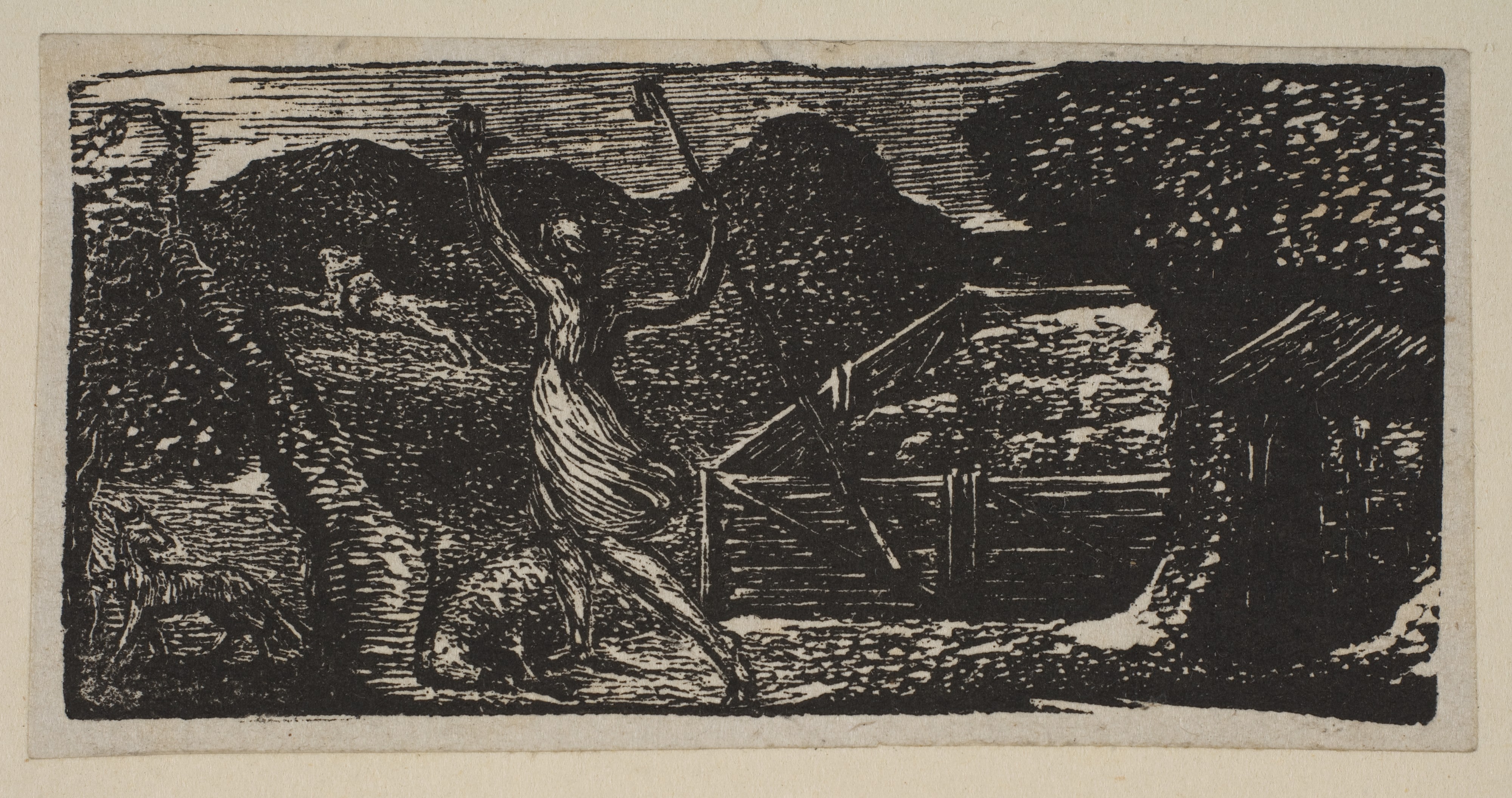 Shepherd Chases Away a Wolf, from Thornton's "Pastorals of Virgil"