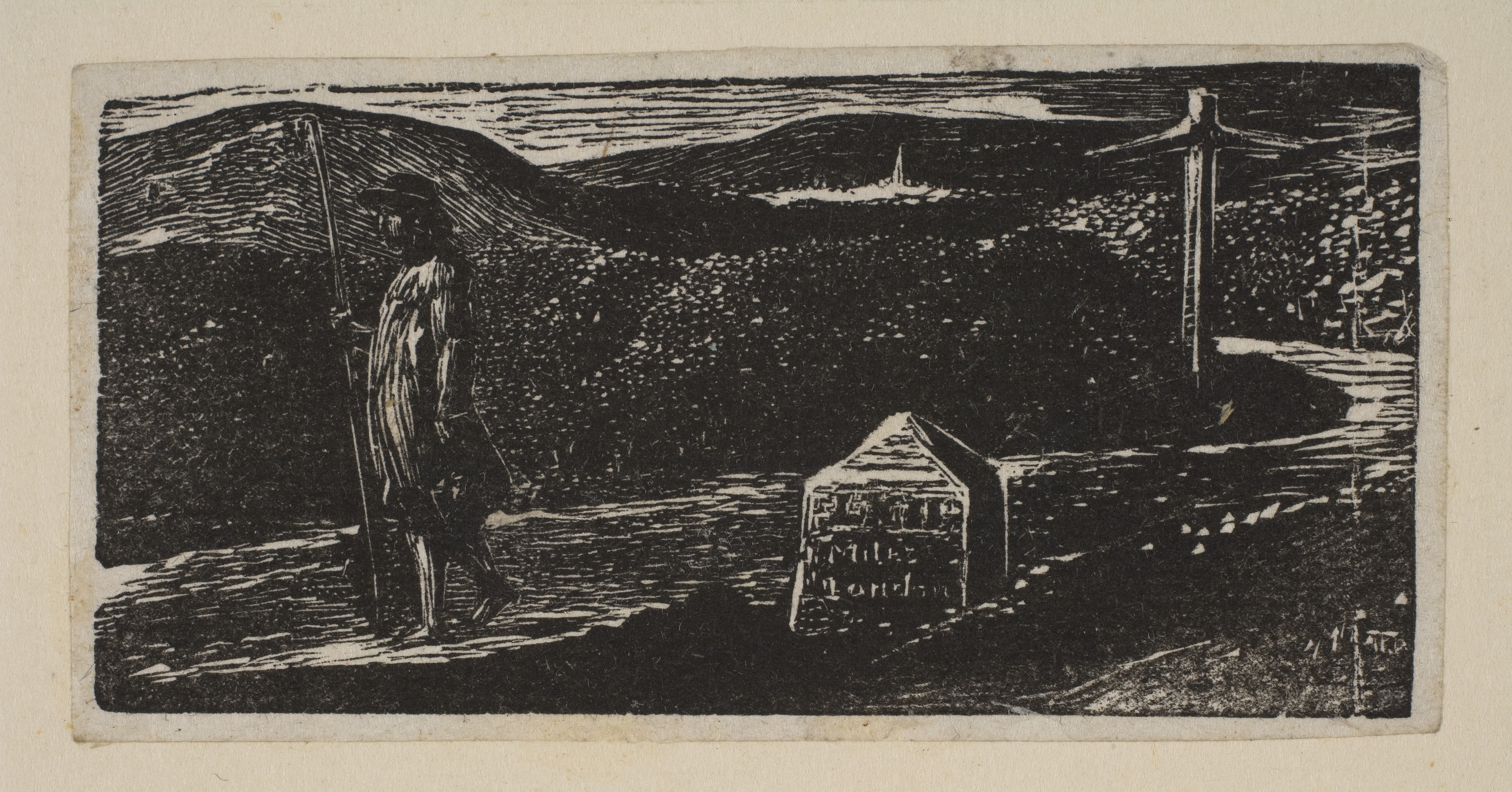 Colinet's Journey, Milestone Marked 'LXII Miles to London', from Thornton's "Pastorals of Virgil"