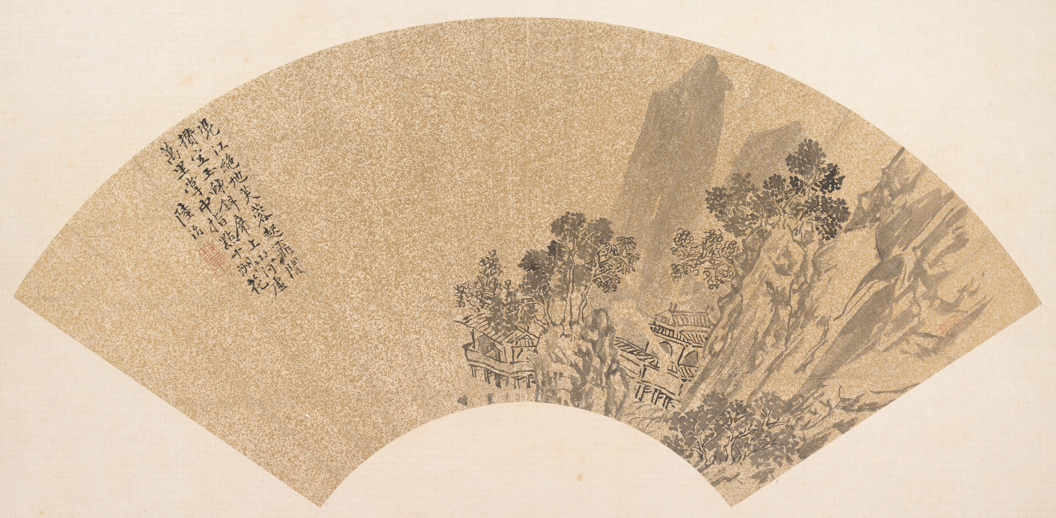 明   佚名   倣陸治   山水   扇|Landscape