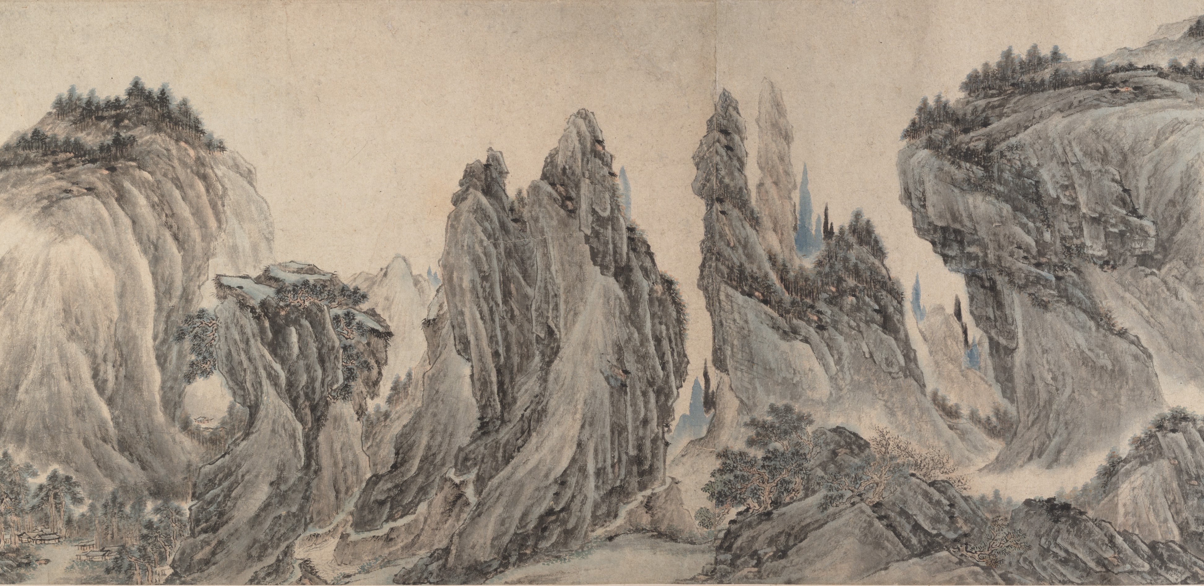 明/清   李在   董巨馬夏合風山水圖   卷|Landscape after Dong Yuan, Juran, Ma Yuan, and Xia Gui