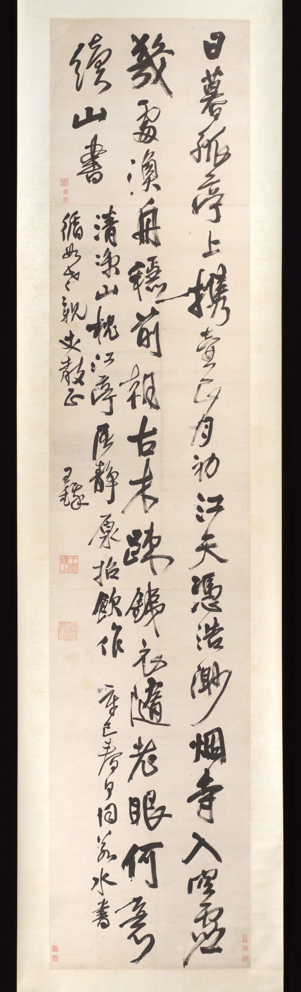 明/清　王鐸　行草書日暮孤亭五律詩　軸|Poem on a Riverside Pavilion