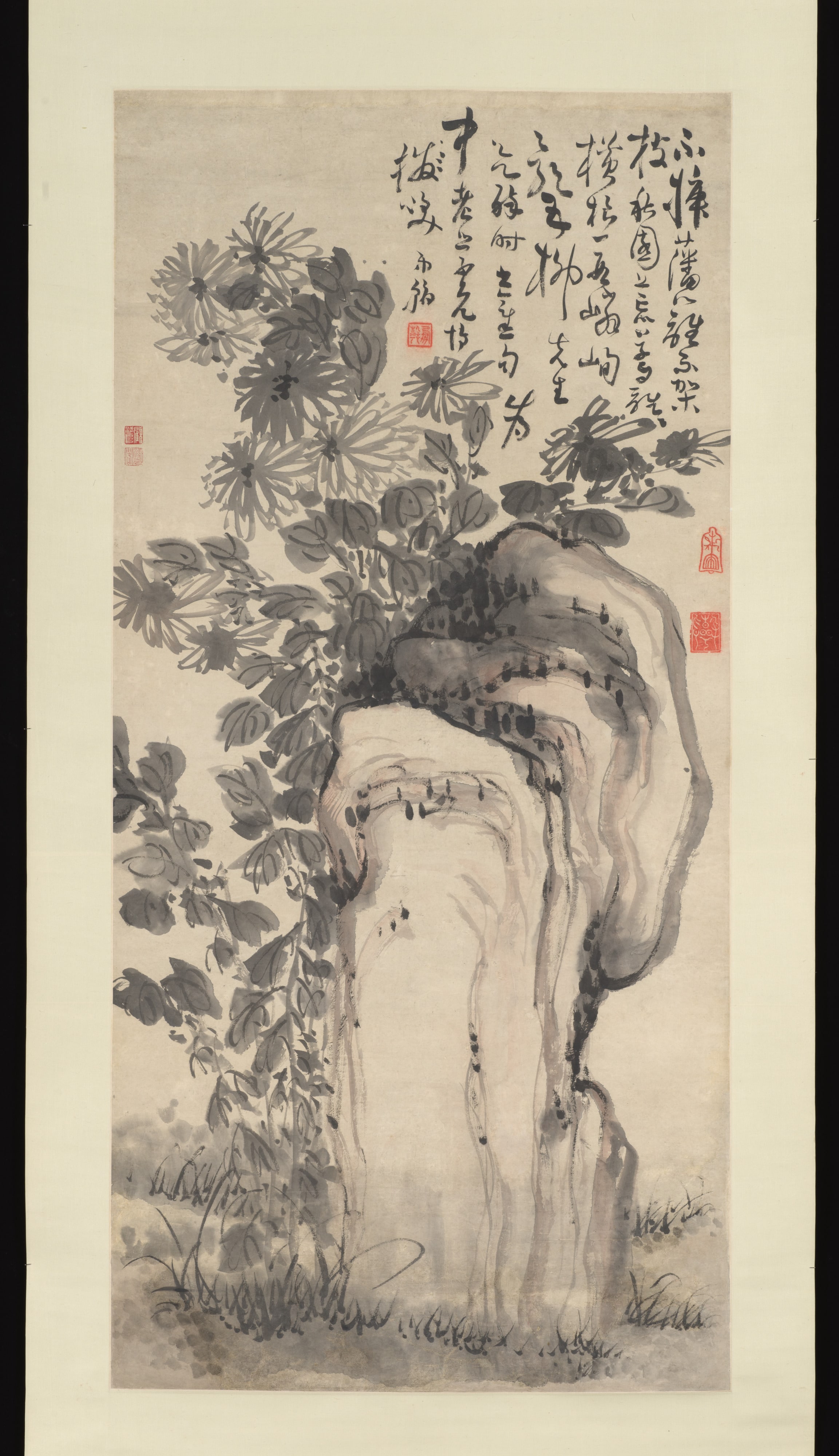 清　高鳳翰　菊石圖　軸|Chrysanthemums by a rock