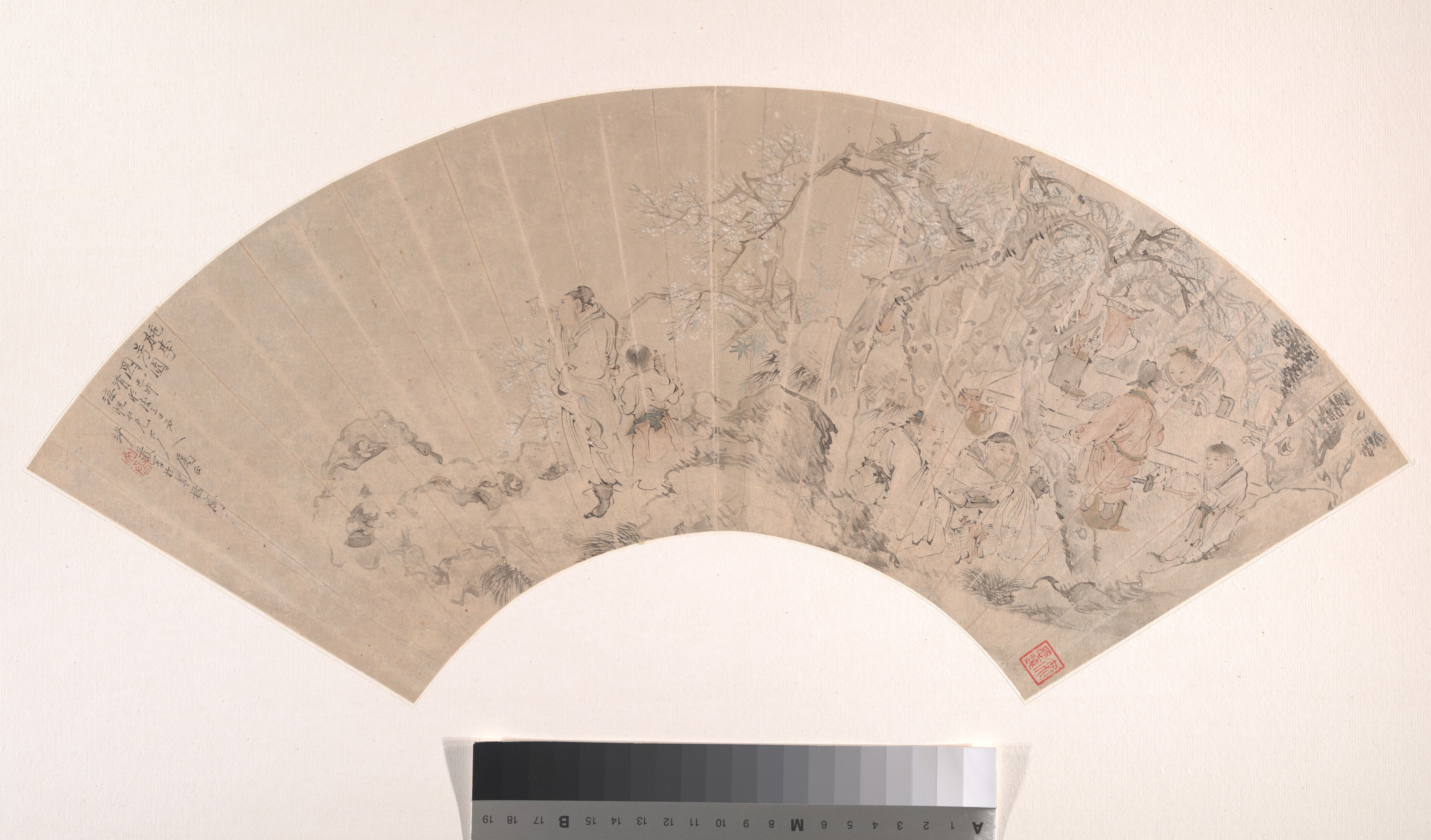 清   沙馥   桃李芳園圖   摺扇|The Peach and Plum Garden