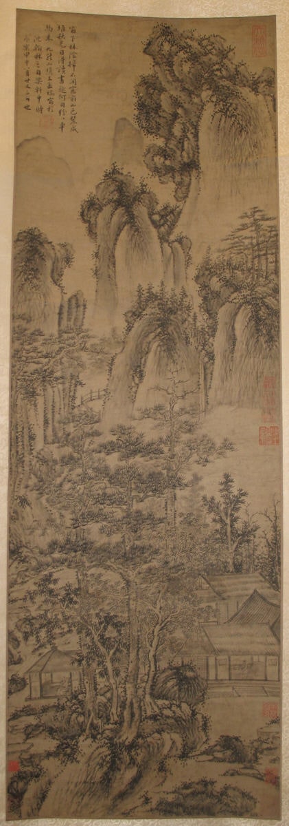 明   佚名   倣王紱   秋窗讀書圖   軸|Landscape