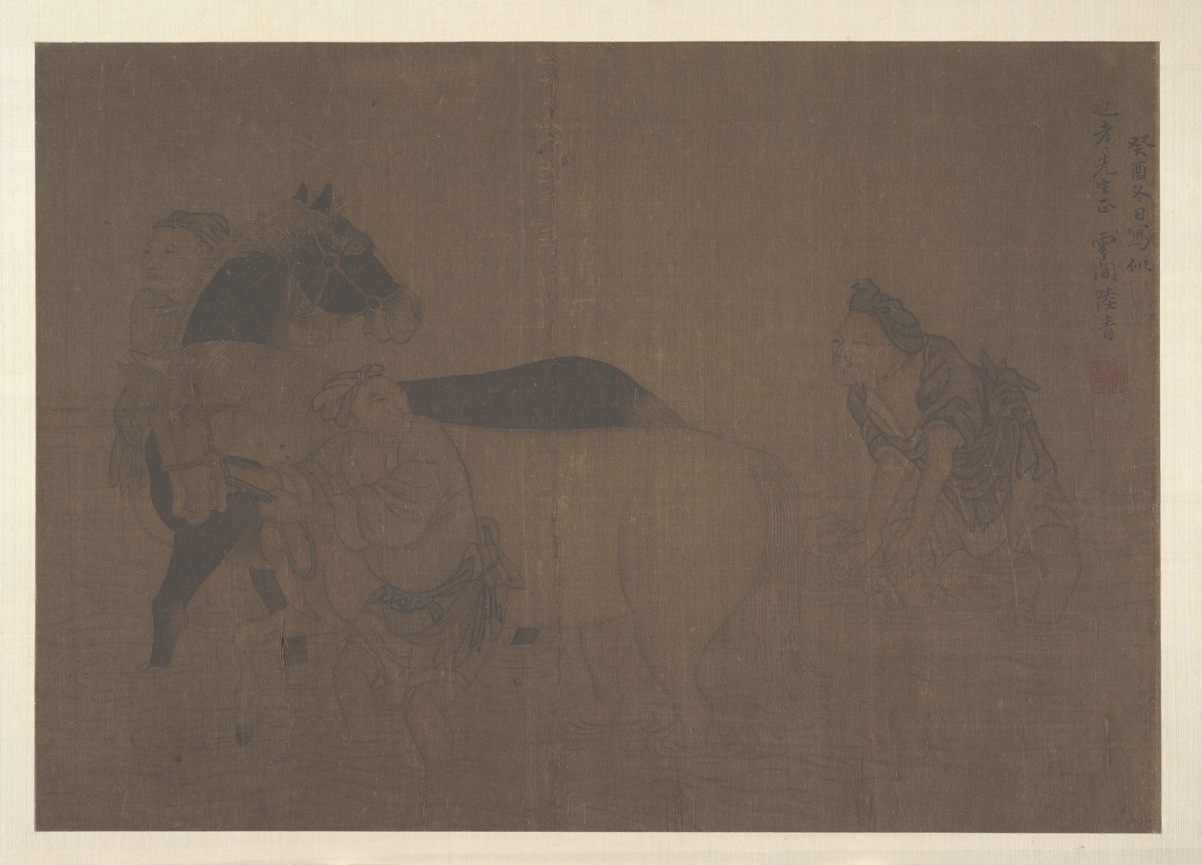 明/清   佚名   舊傳陸青   洗馬圖   冊頁|Washing a Horse