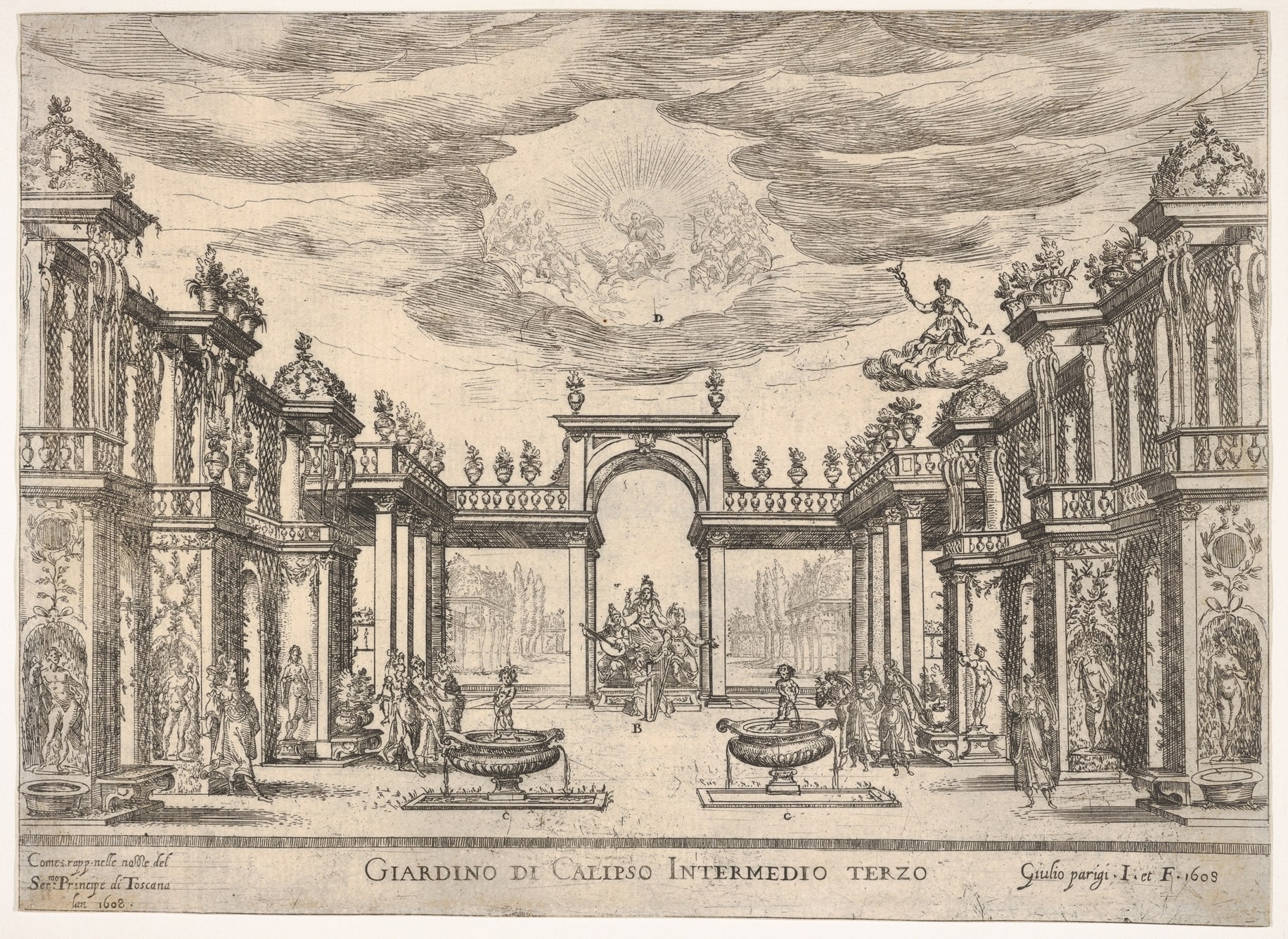 Sixth interlude: garden of Calypso (Intermedio sesto: giardino di Calipso), from the series 'Seven Interludes' for the wedding celebration of Cosimo de' Medici in Florence, 1608