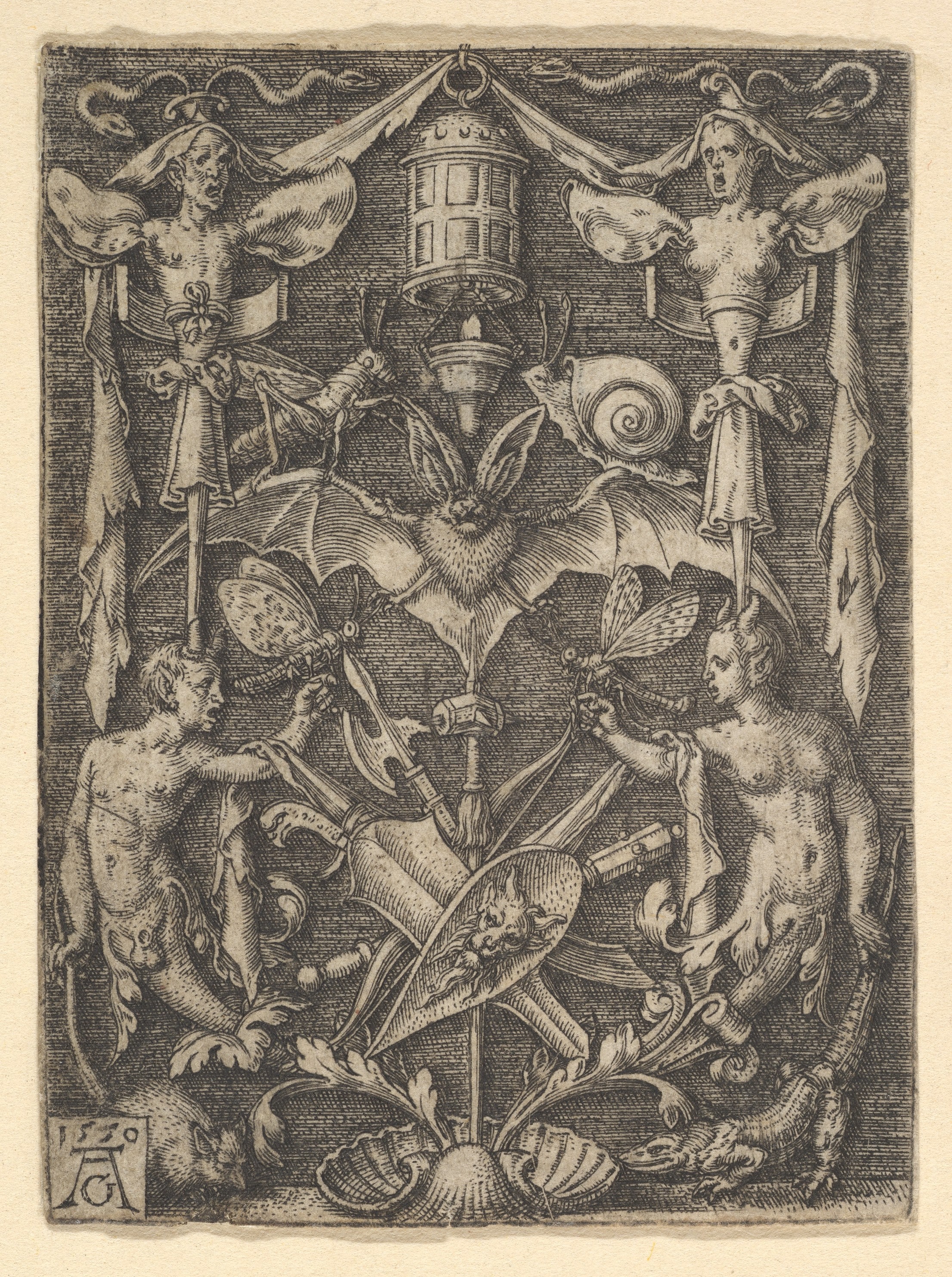Design for a Candelabra Grotesque with a Bat in the Center
