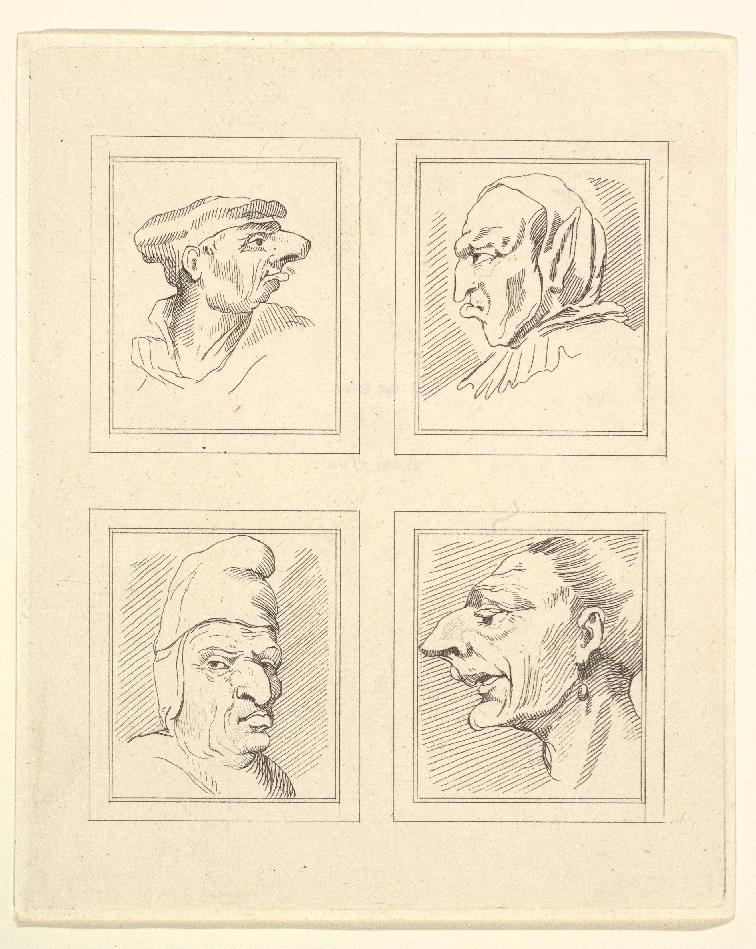 Four Heads (from Characaturas by Leonardo da Vinci, from Drawings by Wincelslaus Hollar, out of the Portland Museum)