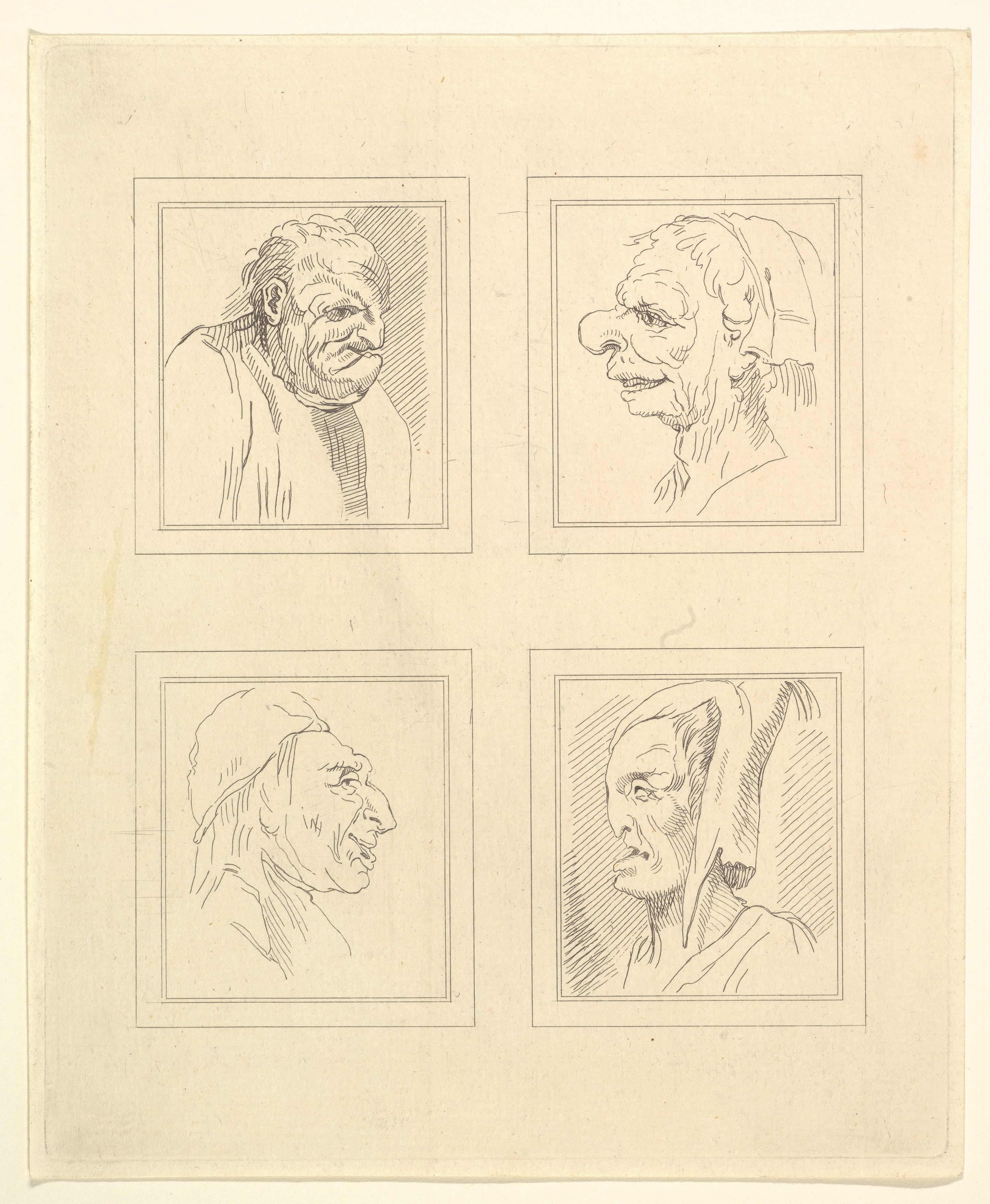 Four Heads (from Characaturas by Leonardo da Vinci, from Drawings by Wincelslaus Hollar, out of the Portland Museum)