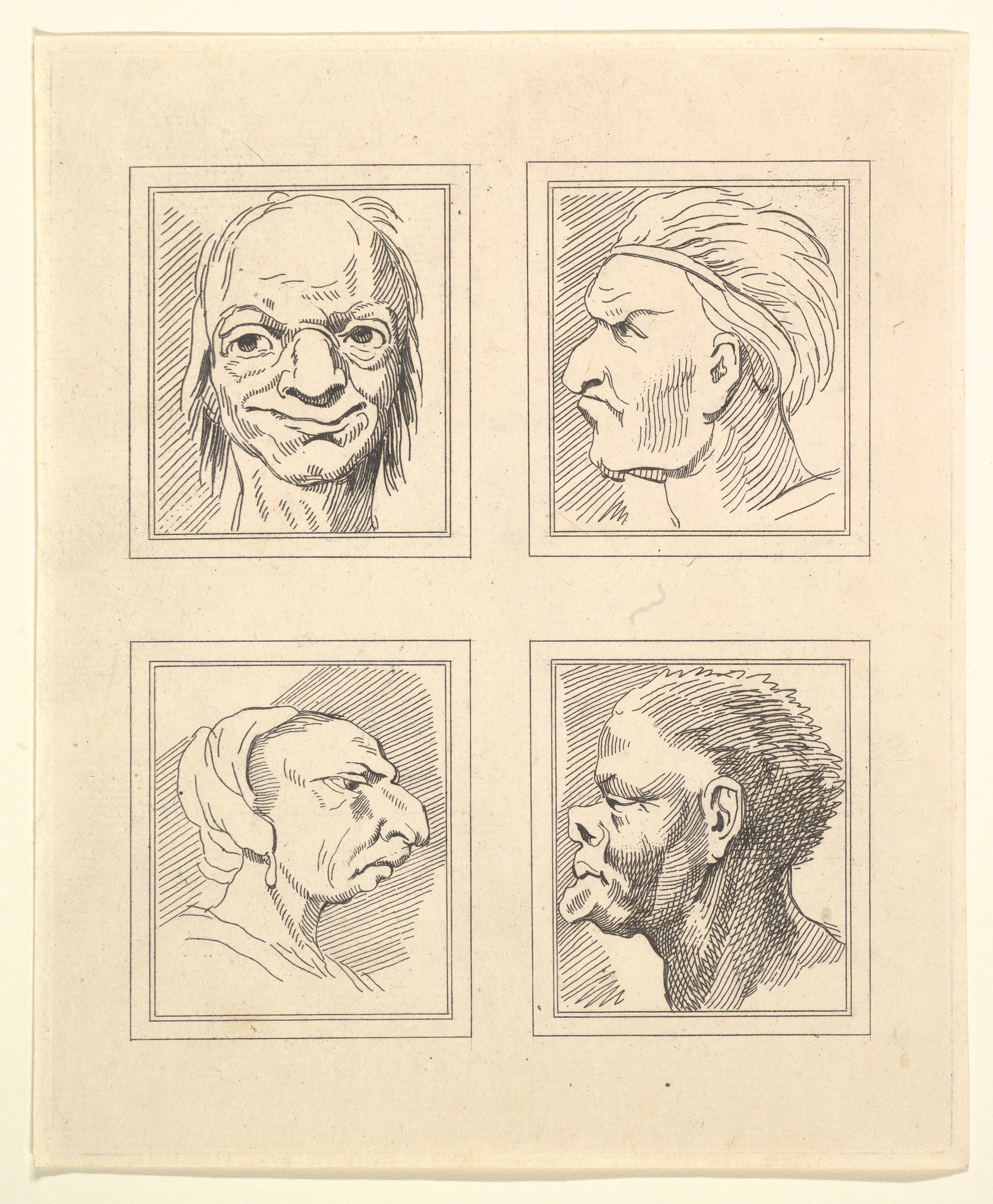 Four Heads (from Characaturas by Leonardo da Vinci, from Drawings by Wincelslaus Hollar, out of the Portland Museum)