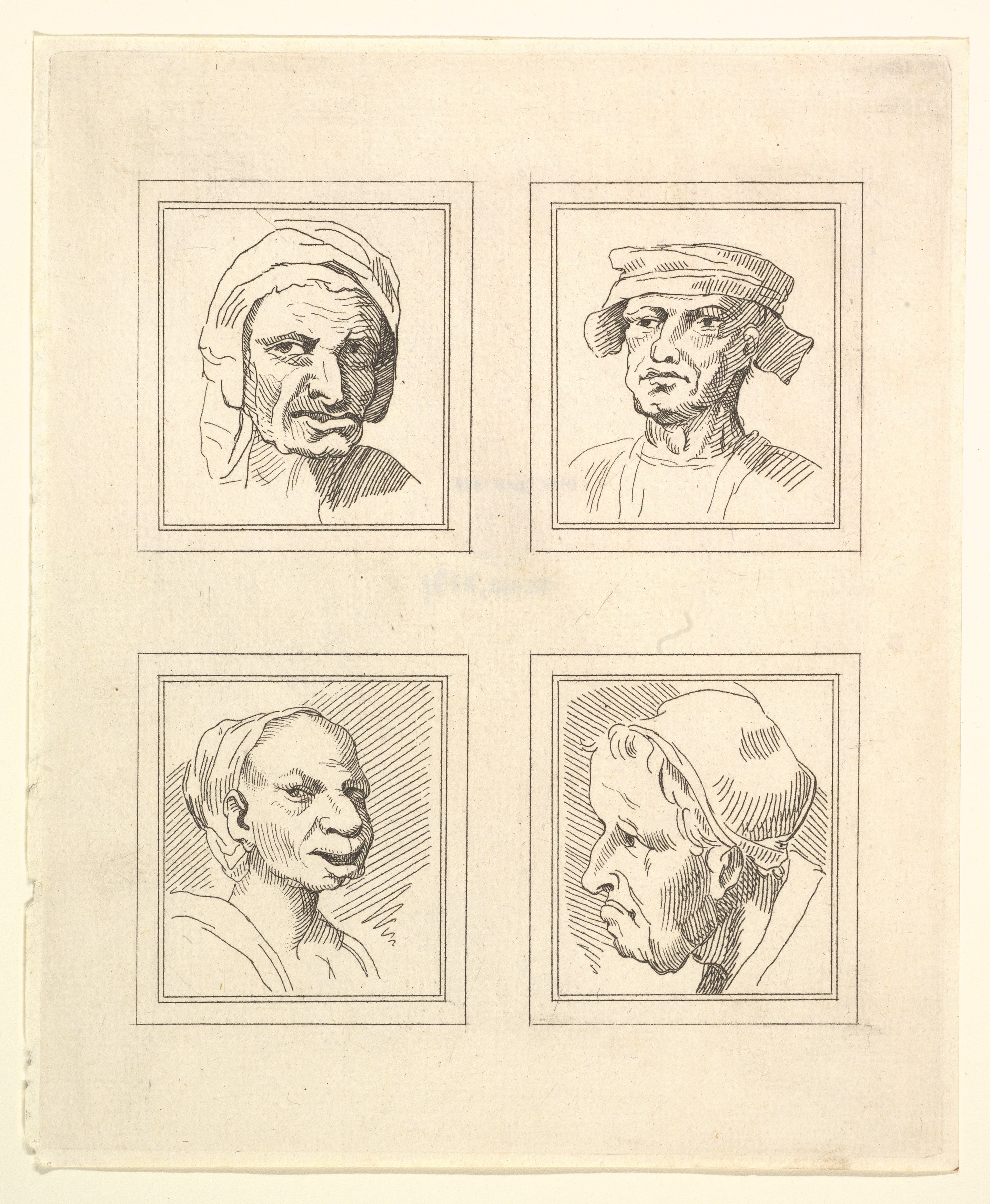 Four Heads (from Characaturas by Leonardo da Vinci, from Drawings by Wincelslaus Hollar, out of the Portland Museum)