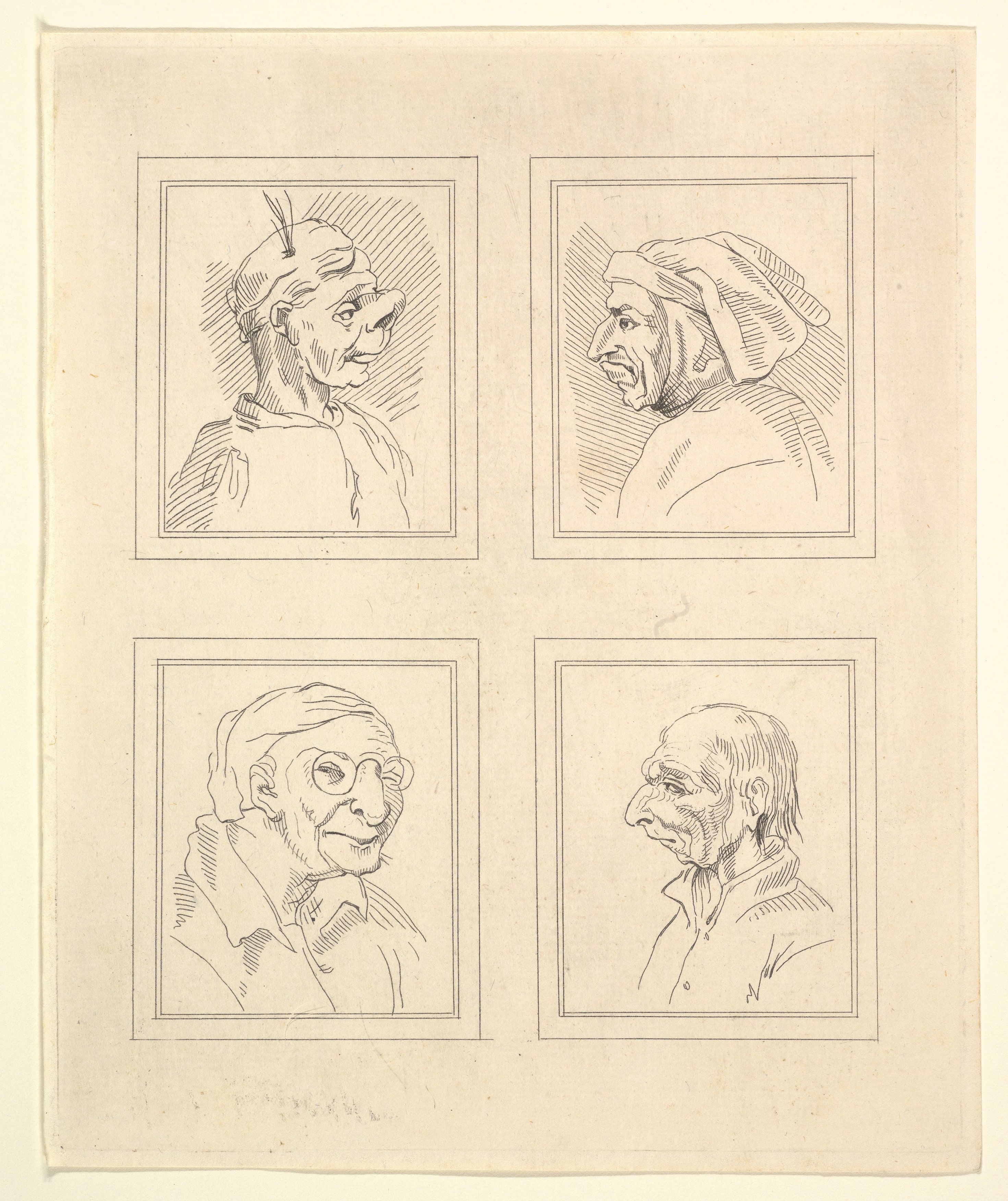 Four Heads (from Characaturas by Leonardo da Vinci, from Drawings by Wincelslaus Hollar, out of the Portland Museum)