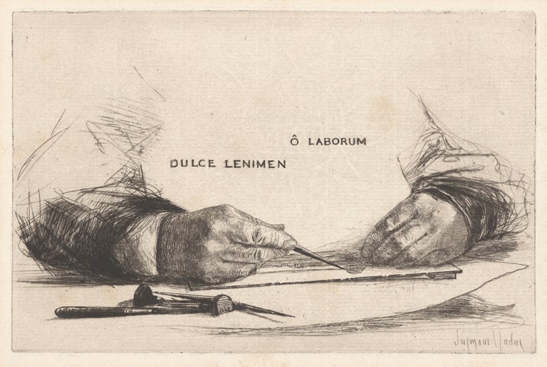Hands Etching–Ô Laborum, published on the title page of the book Etching Studies (Etudes á l’eau forte)