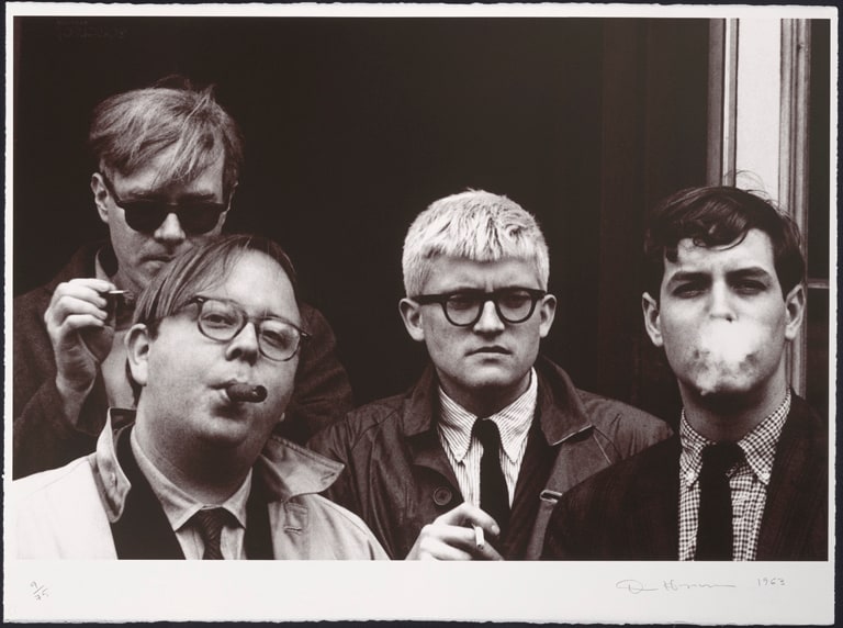 Andy Warhol, David Hockney, Henry Geldzahler and Jeff Goodman, from "Out of the 60's", from The Geldzahler Portfolio