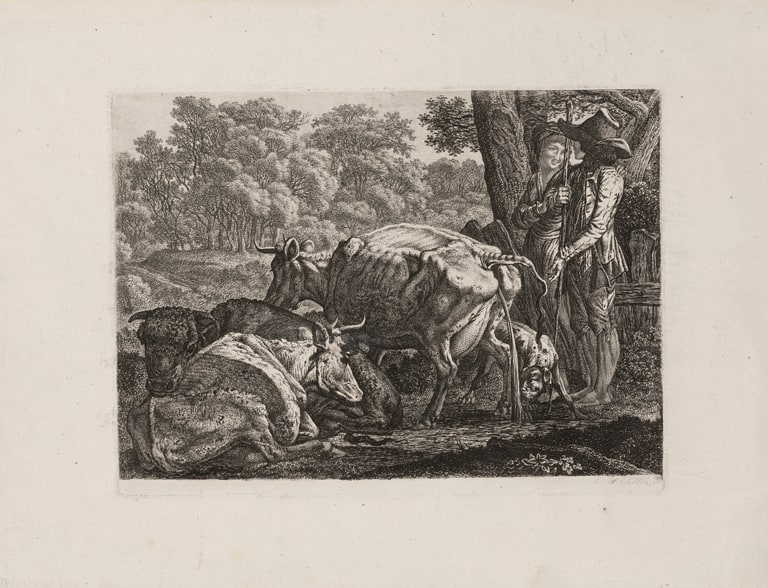 Shepherd Couple with a Pissing Cow (Hirtenpaar mit pissender Kuh)