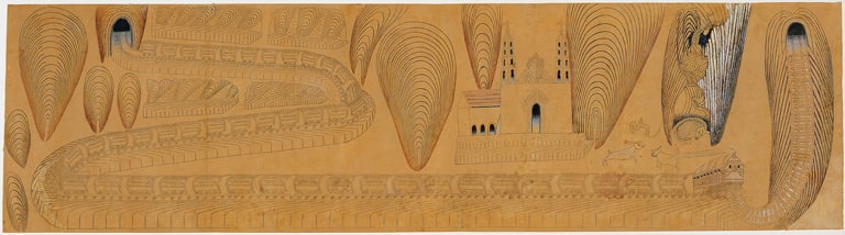Untitled (Landscape with Train, Church, and Animals)