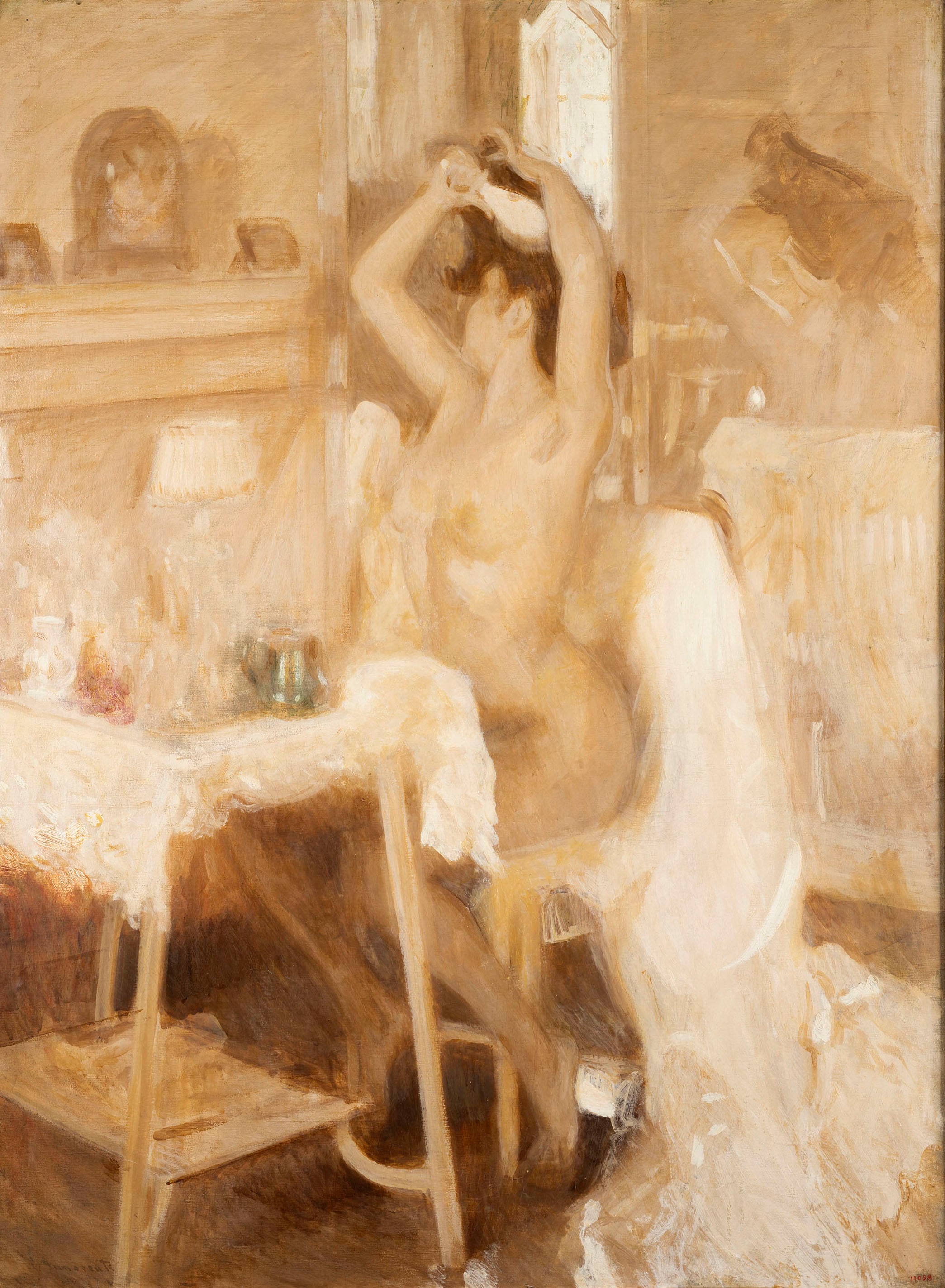 Woman combing her hair