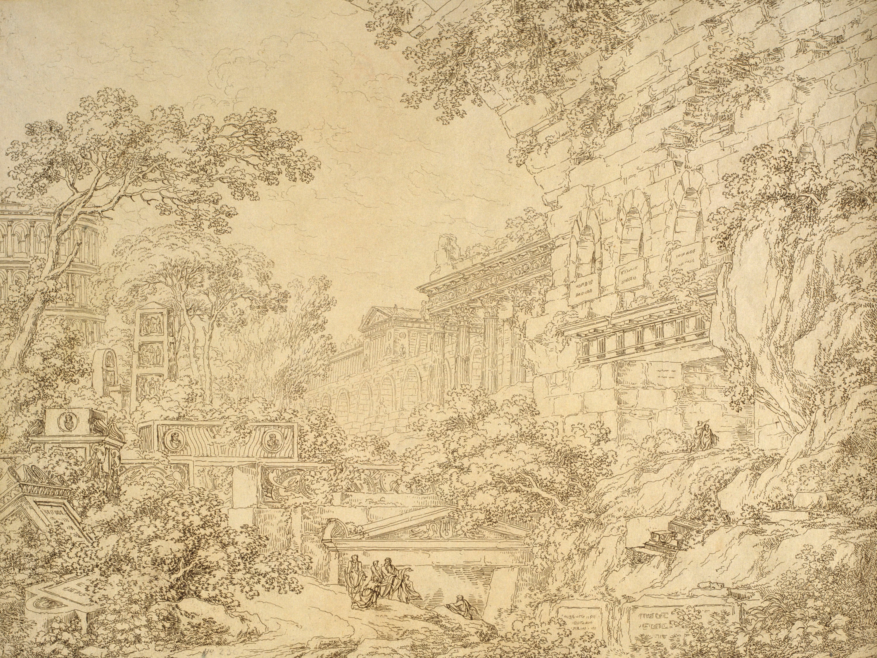 Landscape with classic ruins. Scenography
