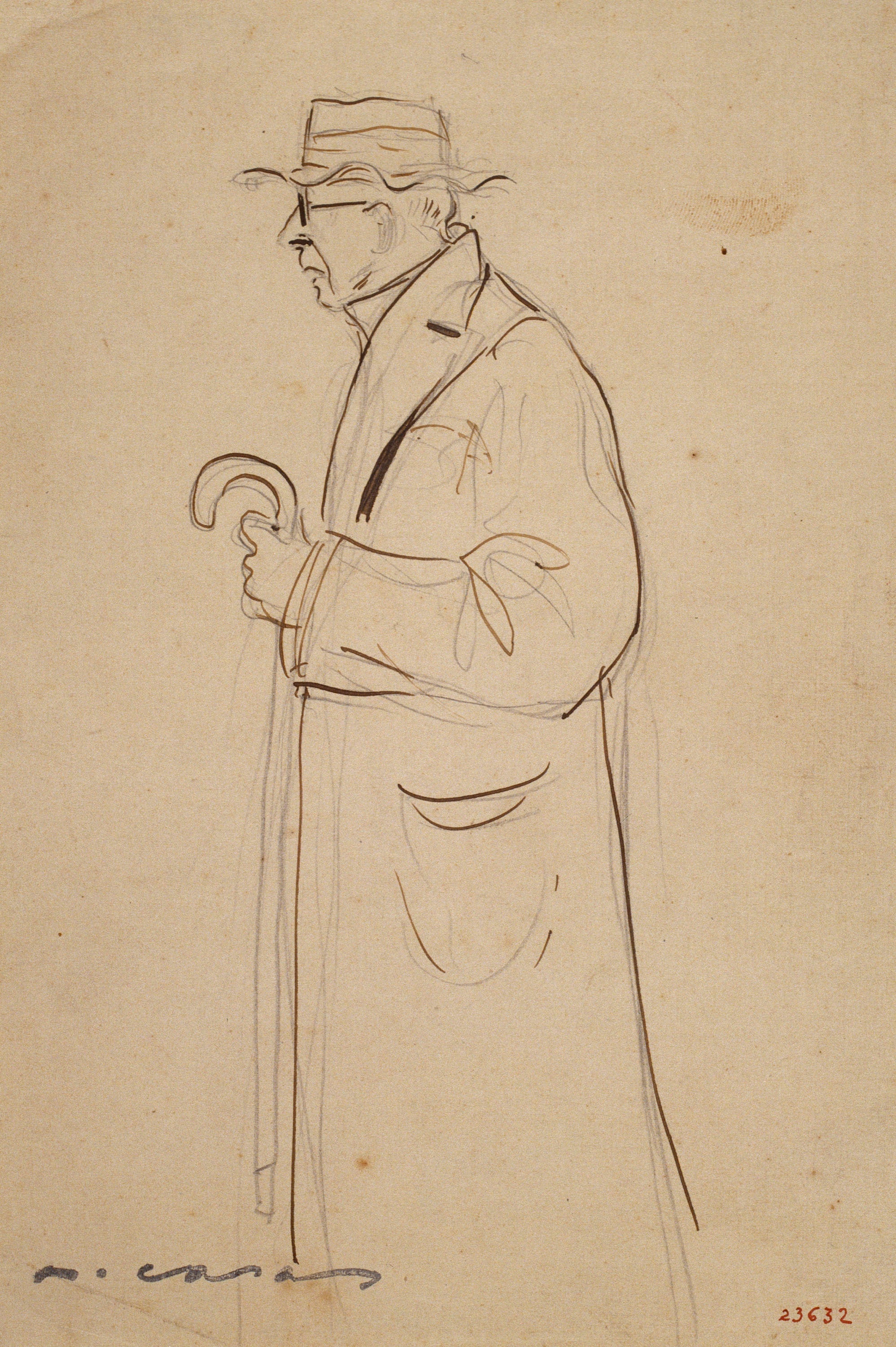 Mr. Deering with glasses, hat and stick