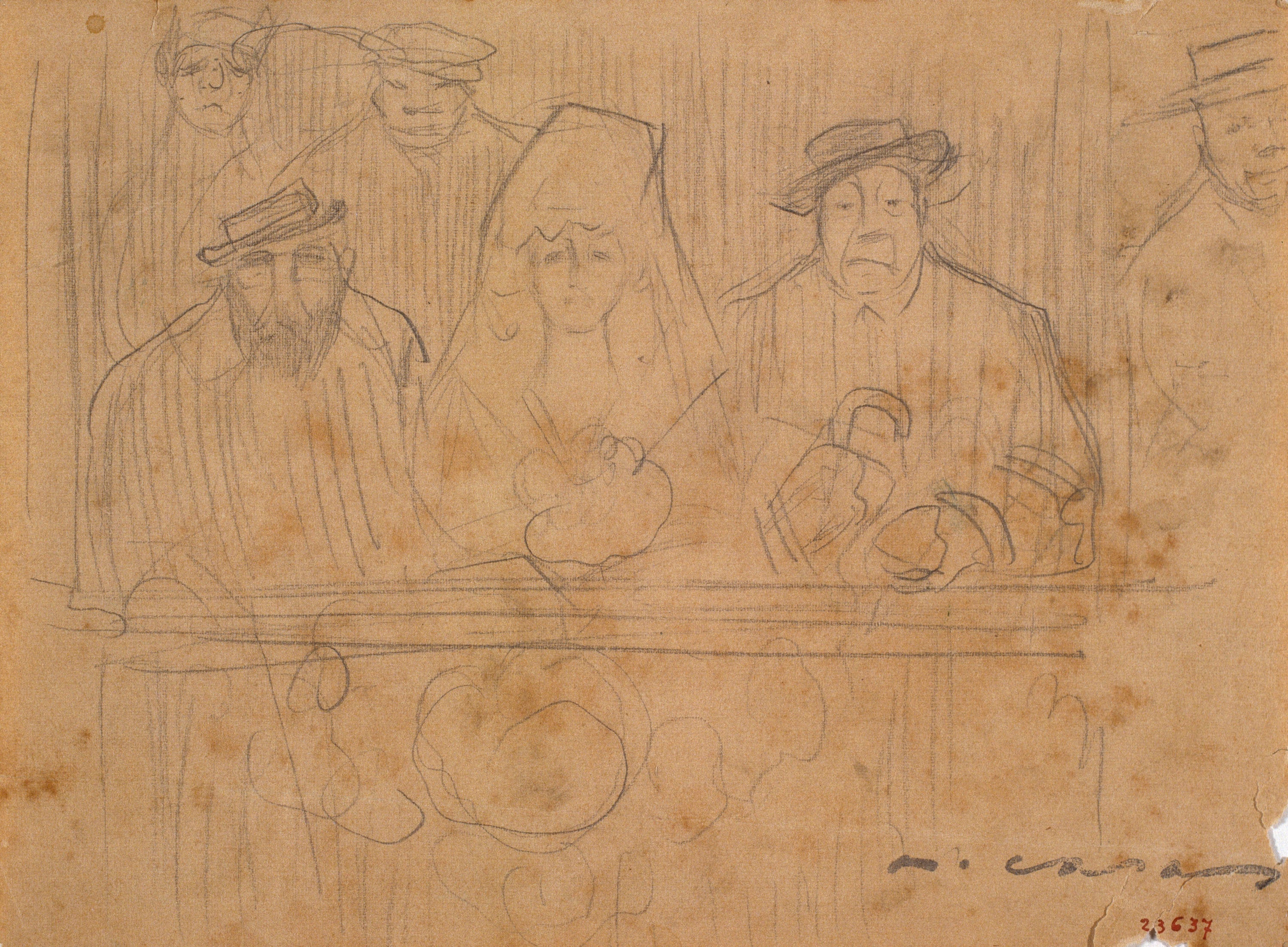 Self-portrait, woman with mantilla and Mr. Deering at the 'toros'