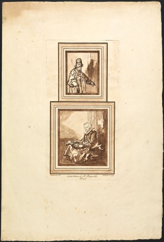 'An old man knocking at a door' and 'An old woman reflecting on what she has been reading' from volume 2 of "A collection of prints in imitation of drawings"