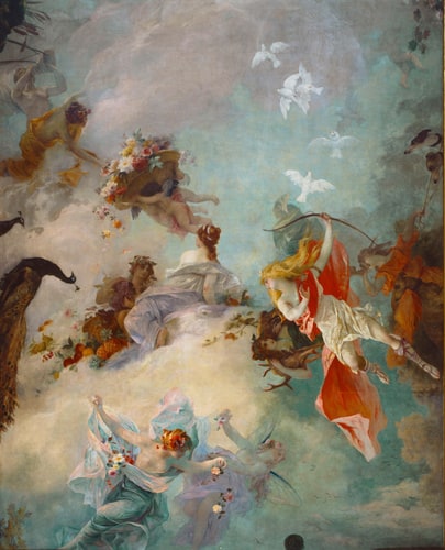 Décor peint de la salle à manger de l'hôtel du Palais d'Orsay, plafond : Les quatre saisons