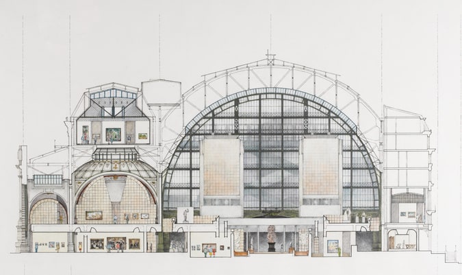 Aménagement intérieur du musée d'Orsay, coupe transversale