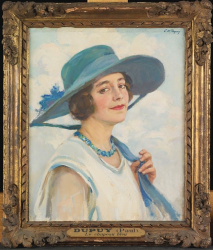 Portrait de femme au chapeau bleu