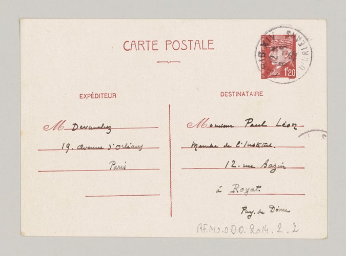 Carte postale d'André Devambez à Paul Léon du 7 juin 1942