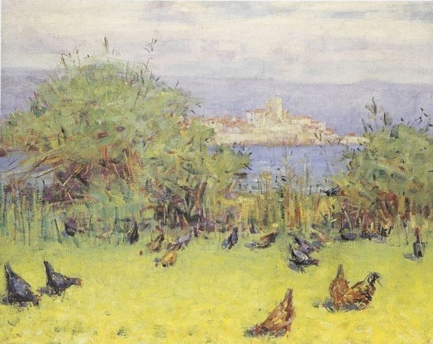 Le Château d'Antibes avec des poules en premier plan