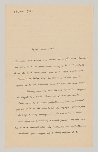 Lettre d'André Devambez à Paul Léon du 28 juin 1943