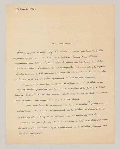 Lettre d'André Devambez à Paul Léon du 23 décembre 1943